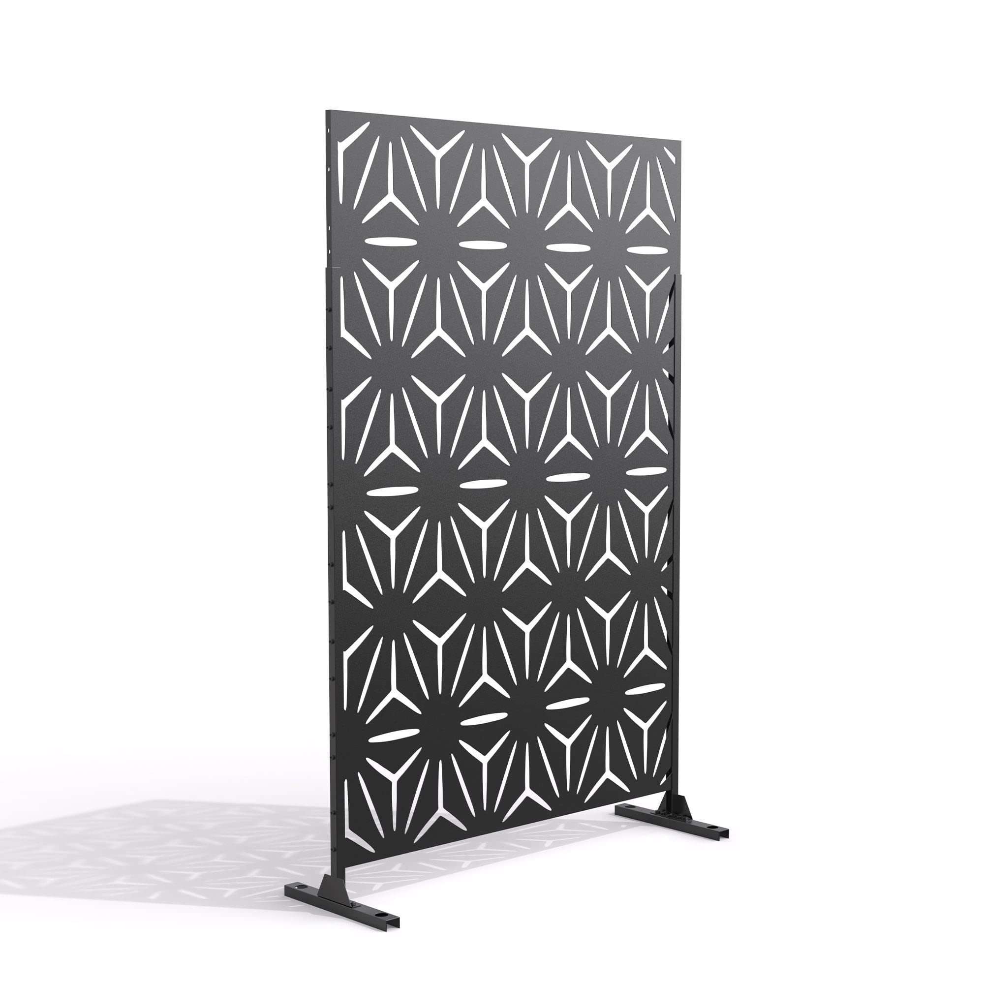 Black Metal Freestanding Outdoor Privacy Screen - Decorative Fence Panel for Patio, Garden, Balcony & Backyard - Modern Star Design for Shade & Wind Protection | Perfect for Creating Private Outdoor Spaces & Enhancing Landscape Design