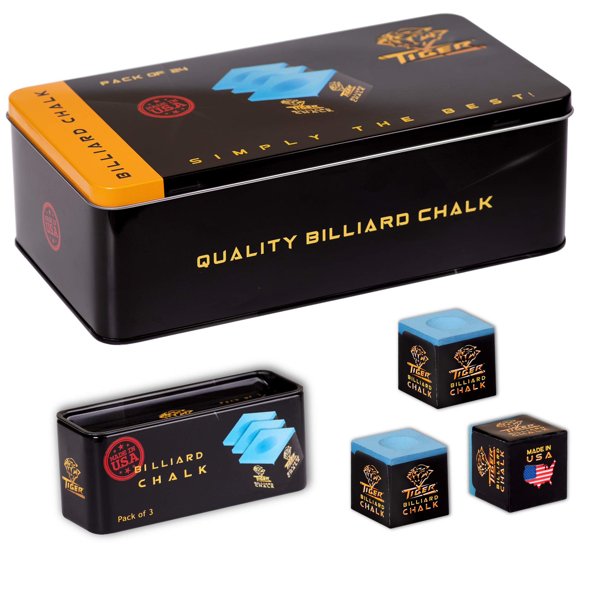 Premium Tiger Pool Cue Billiard Chalk - Blue (72-Piece Case) for Professional & Recreational Players - Perfect for Pool Halls, Bars, and Home Game Rooms
