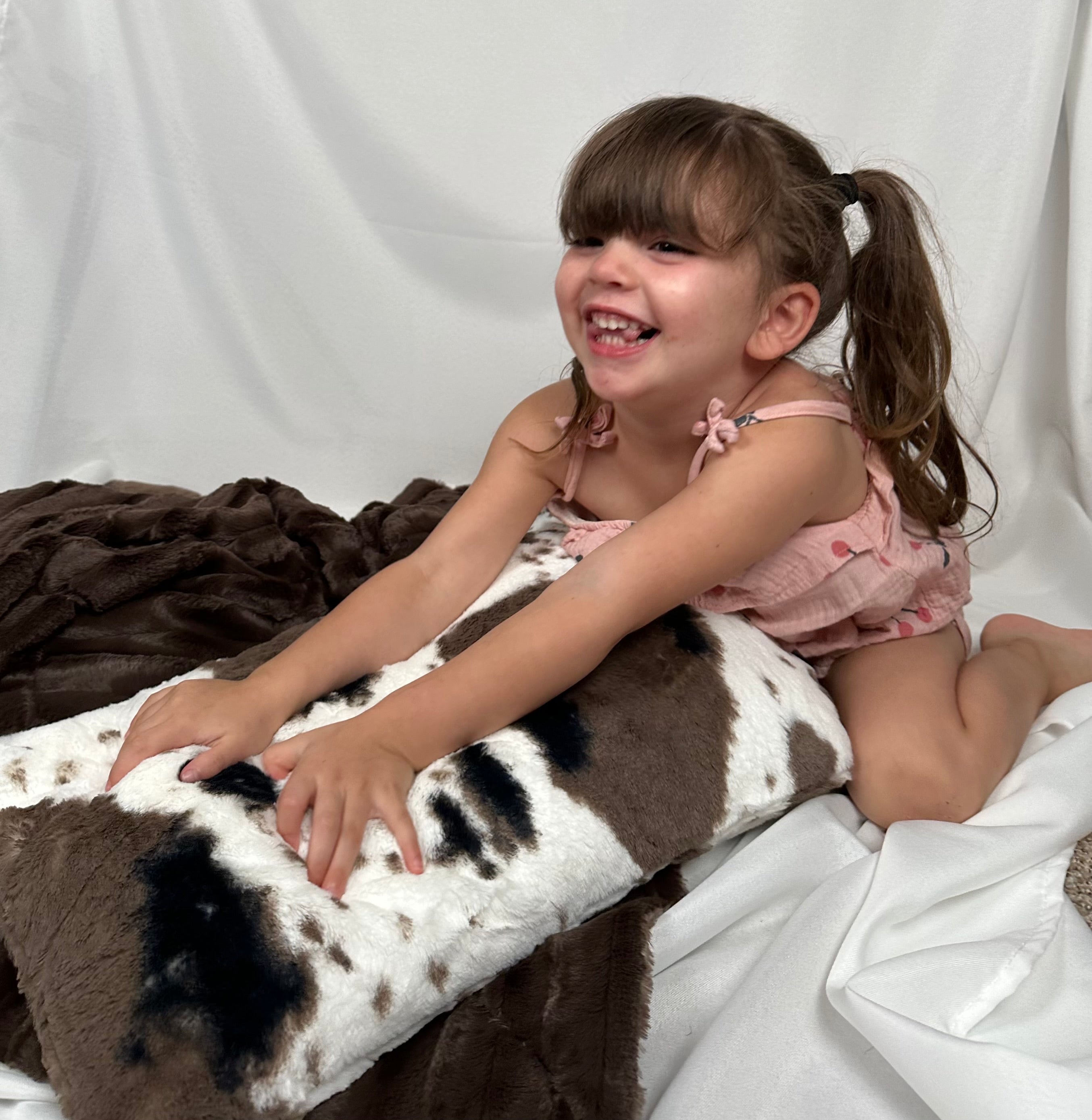 Soft Pony Mud Pie Brown Chinchilla Double Minky Toddler Blanket 44x60 - Travel Blanket with Pillowcase 12x20 for Kids, Baby Shower Gift & Nursery Decor