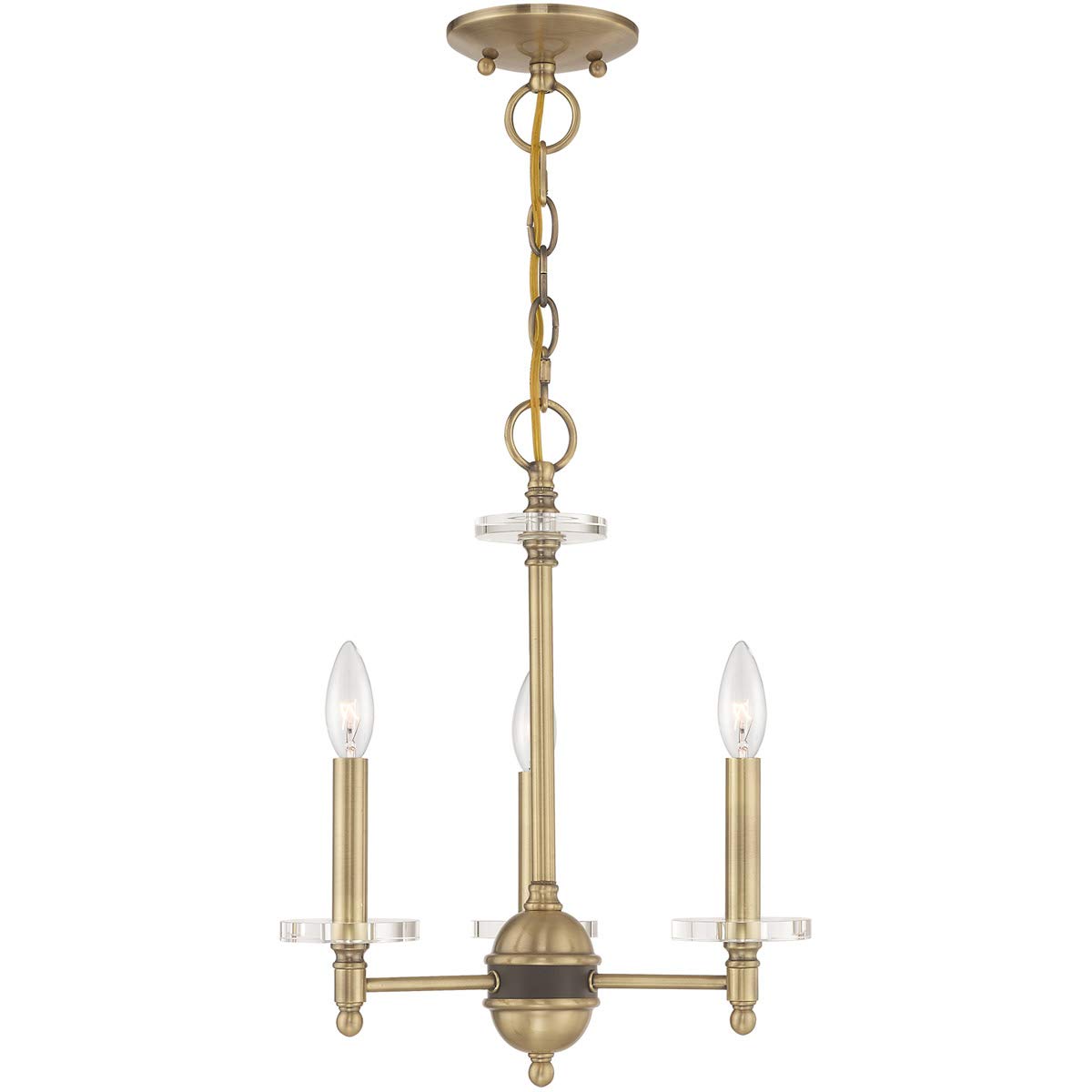 3-Light Mini Chandelier with Antique Brass Finish - 18