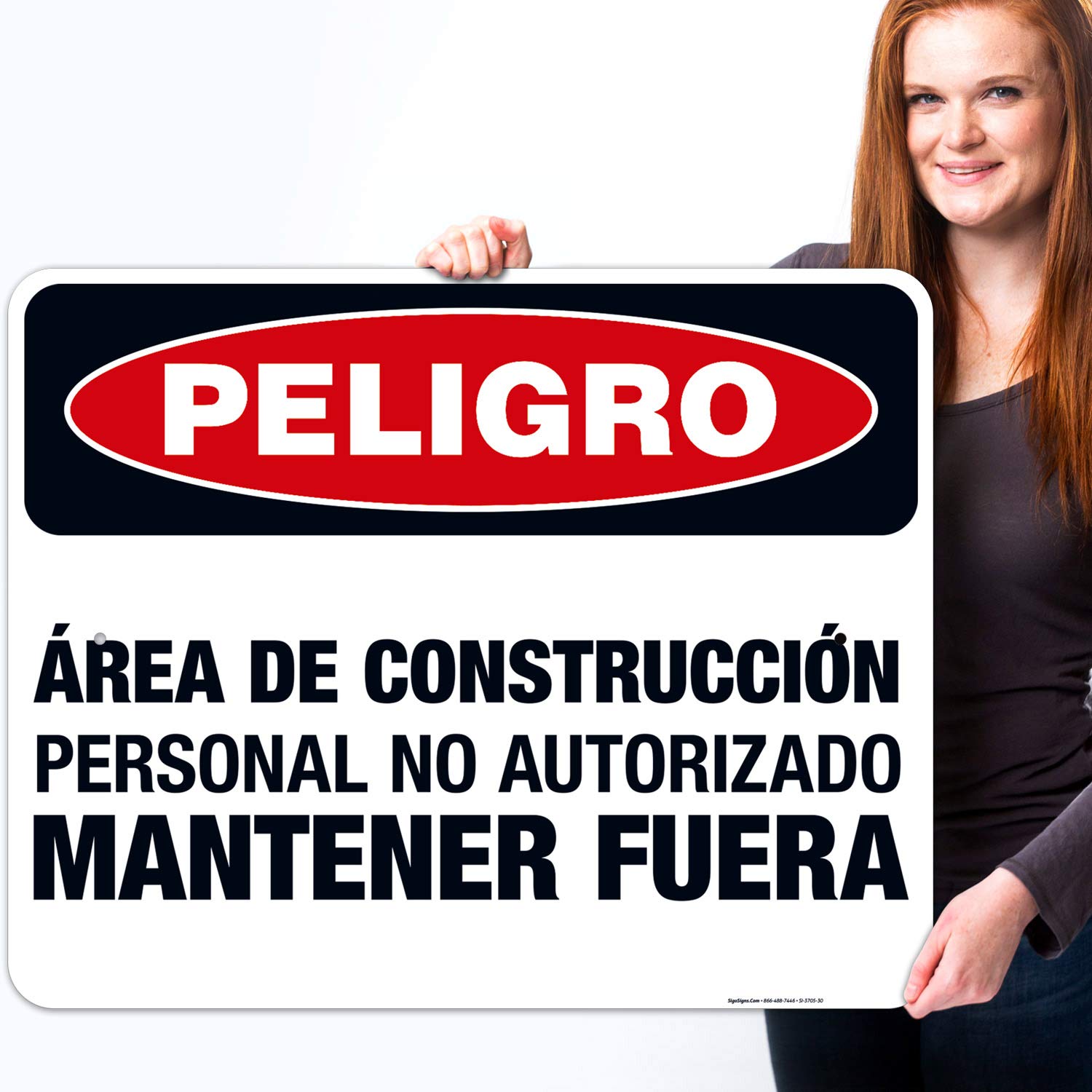 OSHA Approved Construction Danger Sign - Unauthorized Personnel Keep Out in Spanish - 24x30 Inch Rust-Free Aluminum Sign for Indoor/Outdoor Use - Durable, Fade-Resistant Safety Sign Made in USA - Perfect for Construction Sites, Warehouses & Restricted Areas
