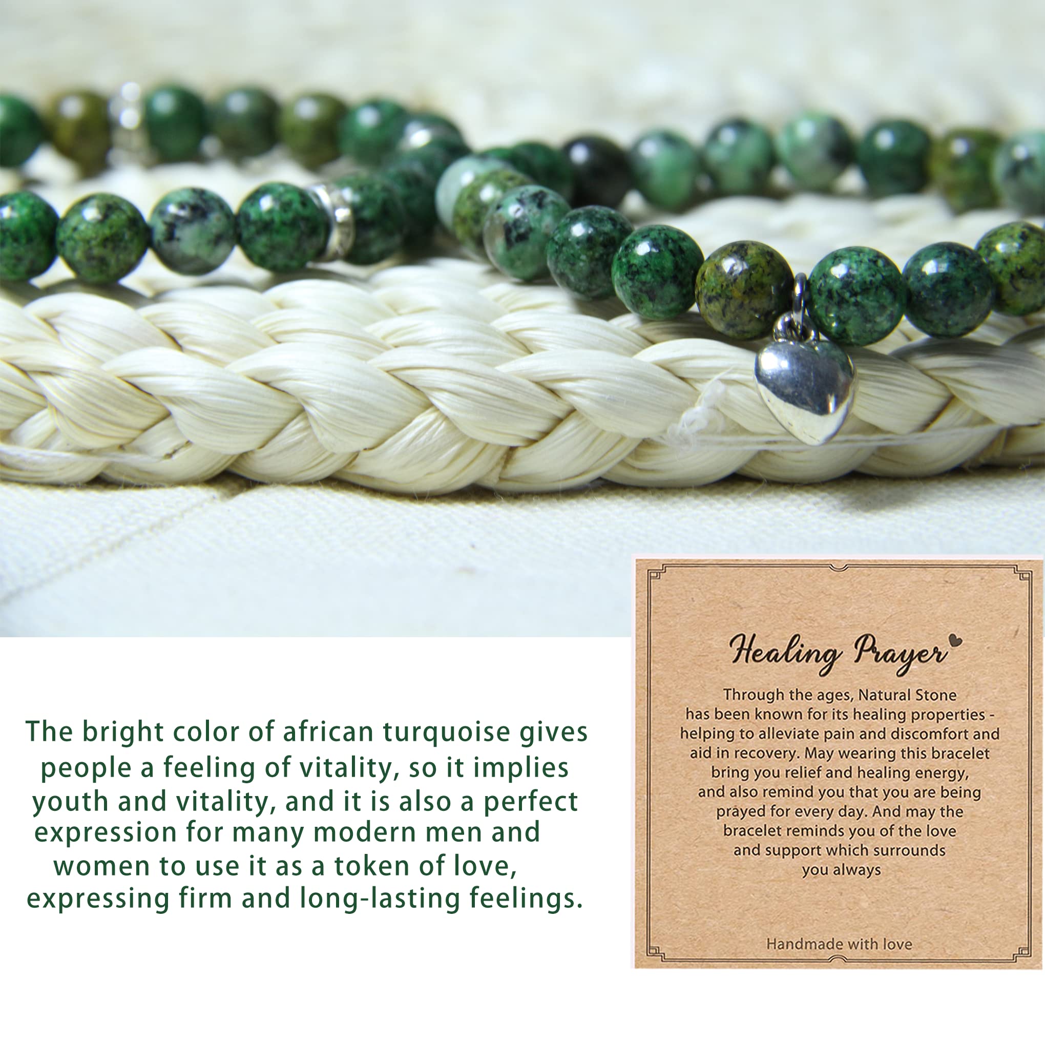 Healing Bracelets for Women - African Turquoise Crystal Prayer Beads, 8mm Natural Stone Stress Relief Yoga Bracelet | Spiritual Wellness, Meditation & Get Well Soon Gifts for Her