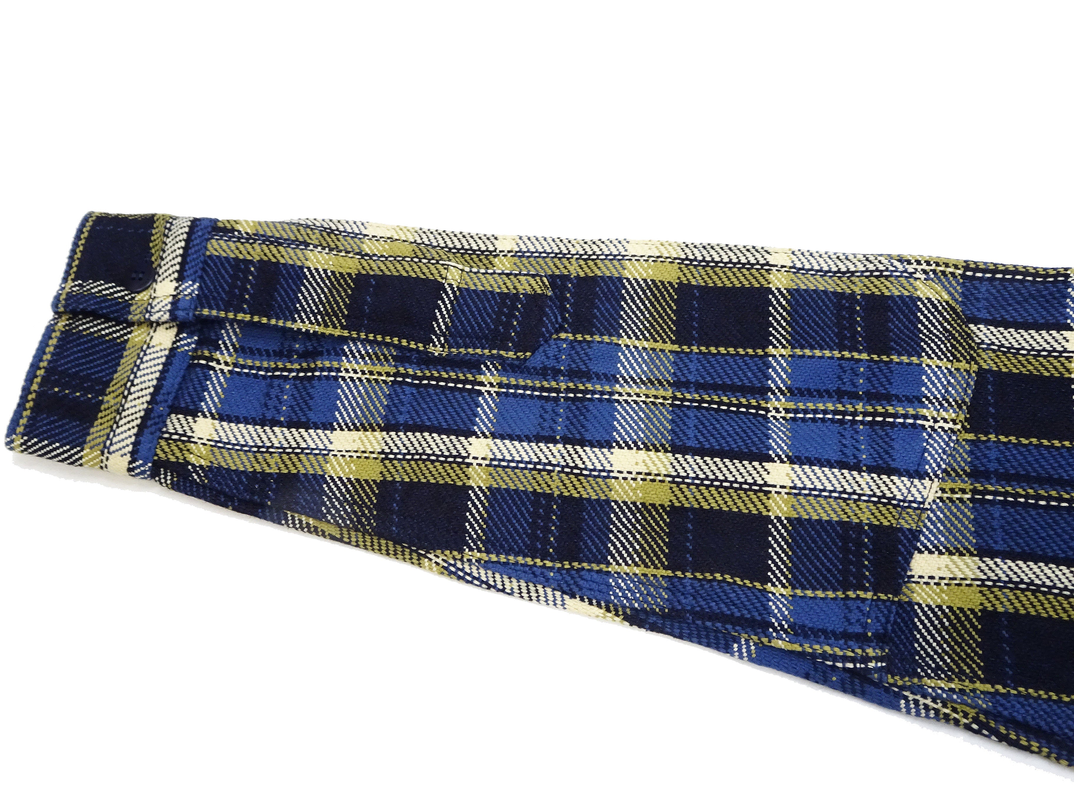 Samurai Jeans Men's Heavyweight Indigo Plaid Flannel Shirt - Long Sleeve Button Up Work Shirt for Outdoor & Casual Wear (SIN23-01, Blue Plaid) - Perfect for Camping, Hiking and Fall Fashion