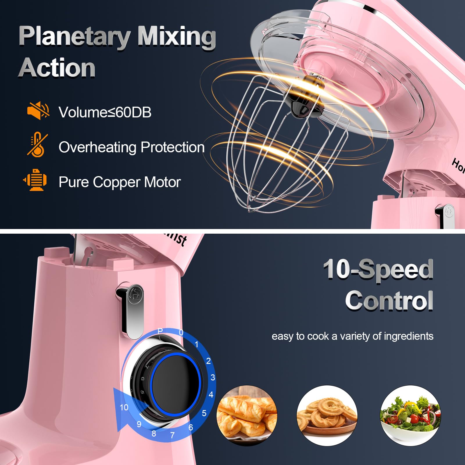 6.5QT 10-Speed Tilt-Head Electric Stand Mixer with Bowl - 3-in-1 Kitchen Mixer for Baking, Dough & Whipping - Includes Dough Hook, Whisk & Beater - Perfect for Cakes, Cookies & Home Cooking (Pink) - Ideal for Bakers, Home Chefs & Holiday Baking