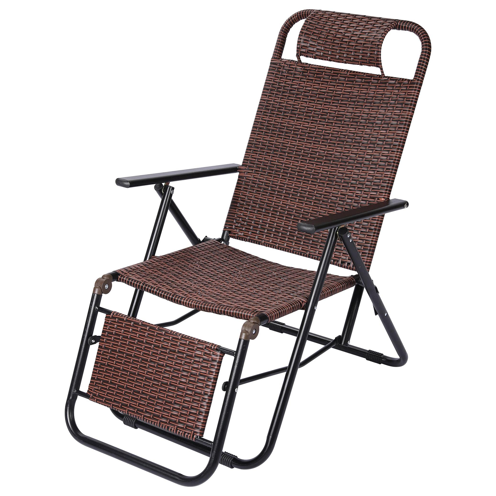 Rattan Chair - Foldable Outdoor Lounger Recliner with Adjustable Armrests for Camping, Patio, Lawn, Balcony & Living Room | Perfect for Relaxing, Sunbathing & Backyard Gatherings