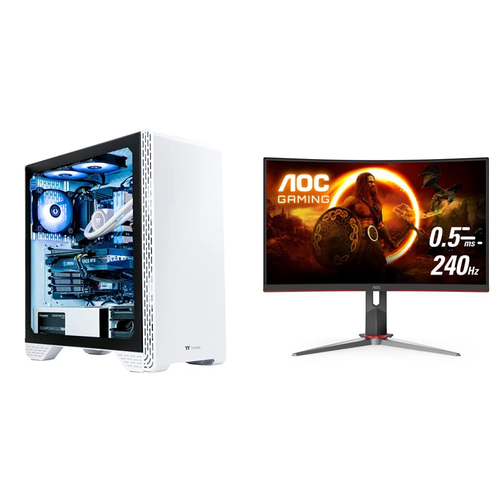 Thermaltake High-Performance Gaming Desktop PC with AOC 27-Inch Curved Gaming Monitor Bundle - Ultimate Setup for Esports, Streaming & 4K Gaming