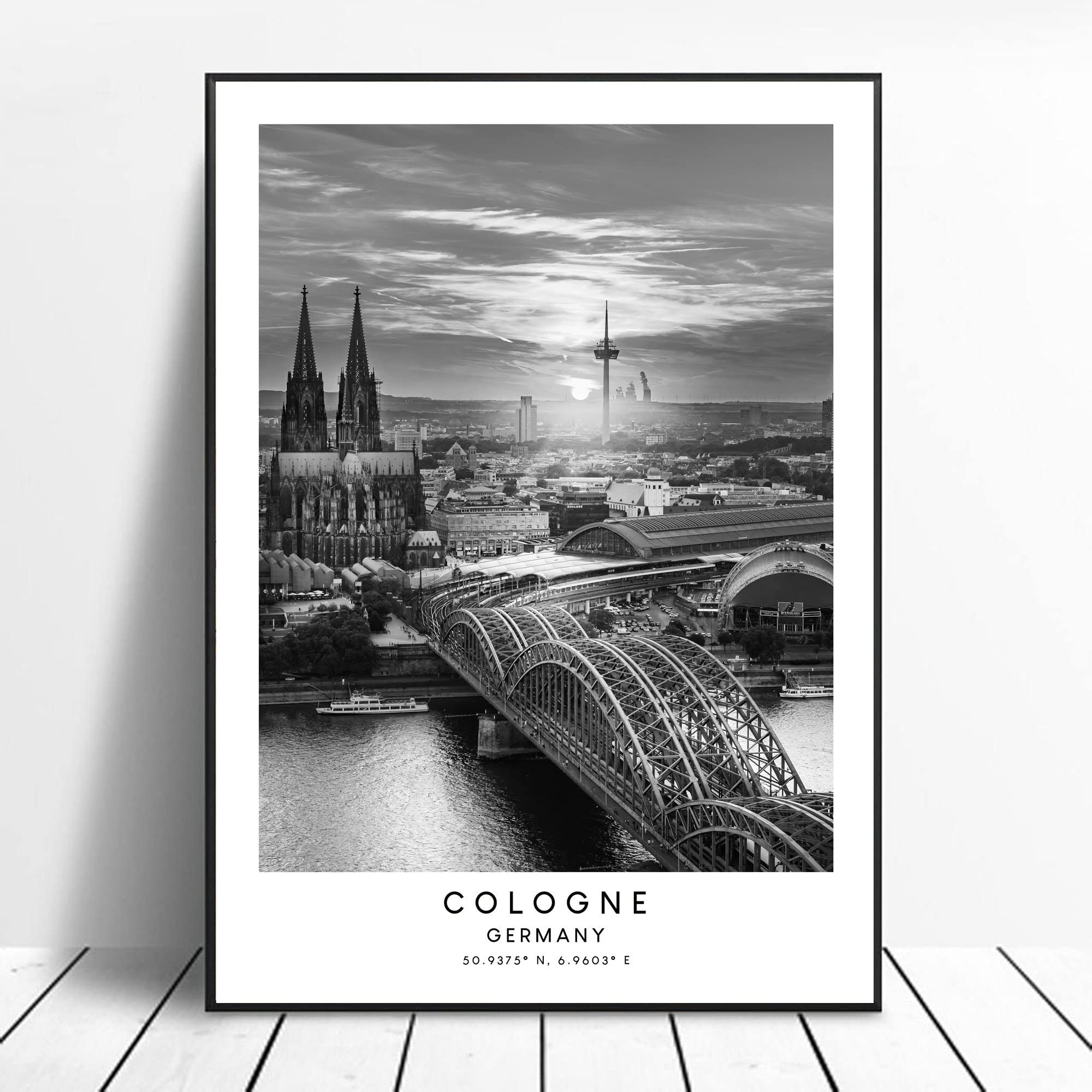 Vintage Cologne Germany Travel Poster - Black & White Minimalist Wall Art Decor for Home, Office & Gifts | Cologne City Skyline Print
