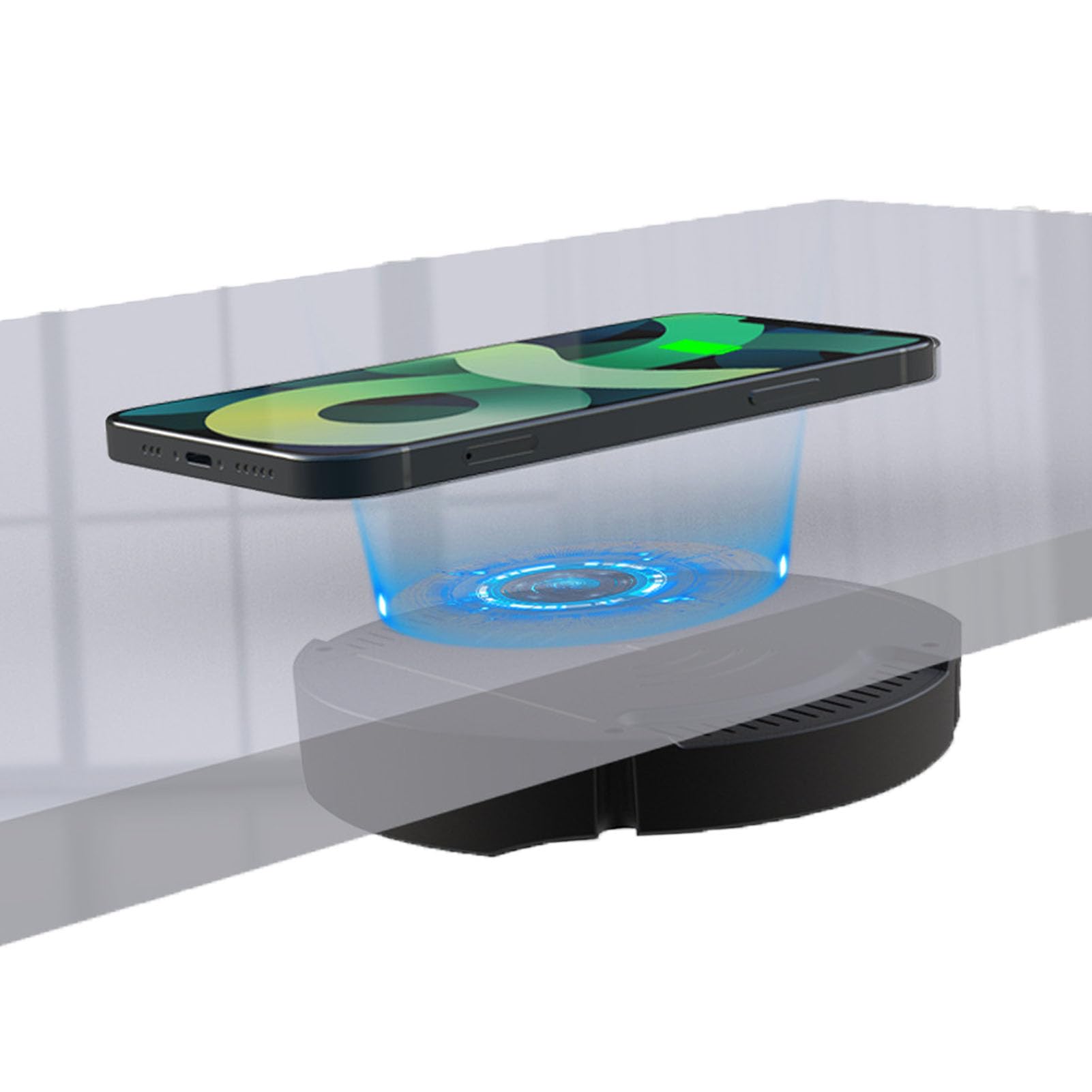 Invisible Under Desk Wireless Charger for iPhone 15/14/13 Pro Max - 15-30mm Thickness, No Sticker Needed (Includes Adapter) - Perfect for Office, Home & Gaming Setup