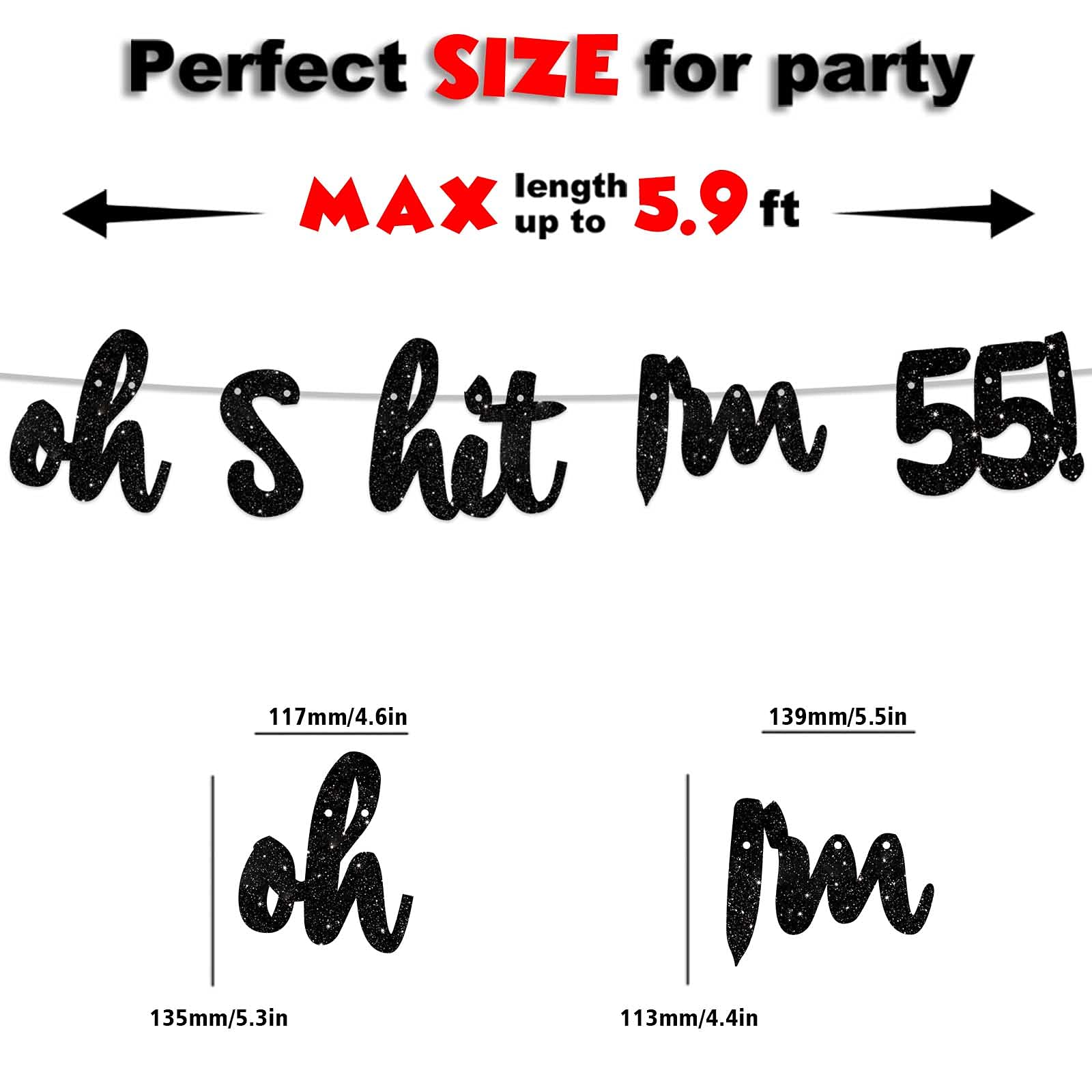 Happy 55th Birthday Banner - Glitter Black 'Oh I'm 55!' Backdrop for Men & Women - Party Decorations, Photo Studio Props, Flags & Supplies - Perfect for 55th Birthday Celebrations, Milestone Parties & Photo Booths