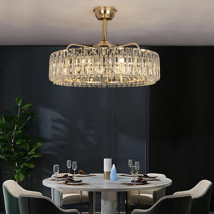 Modern Invisible Blade Fan Light Crystal Chandelier - Energy Efficient Ceiling Fan with LED Lights for Living Room, Dining Room, Bedroom | Perfect for Home Cooling and Stylish Lighting Decor