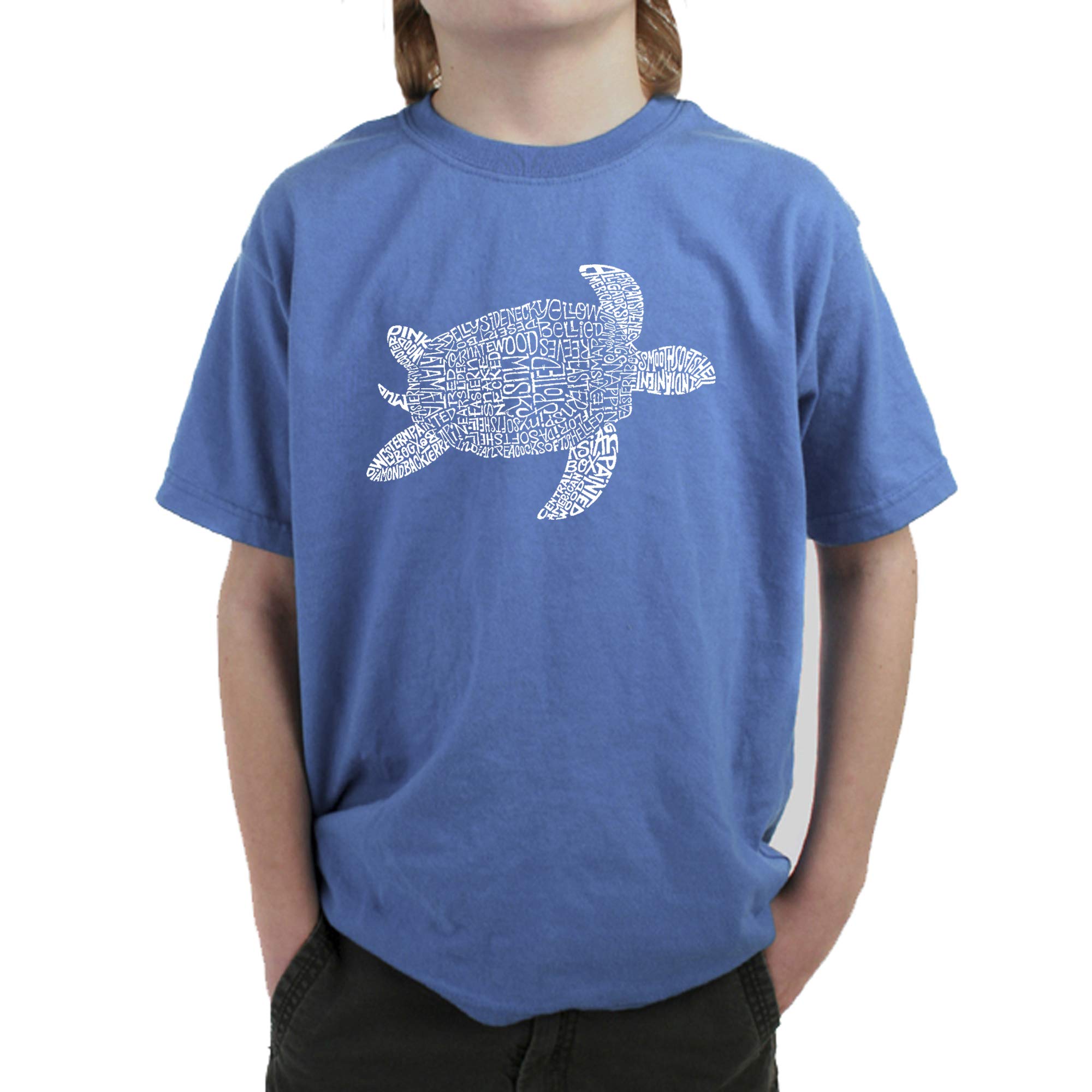 LA POP ART Boys' Graphic Word Art T-Shirt with Turtle Design - Trendy Casual Tee for Kids, Playdates & Everyday Wear