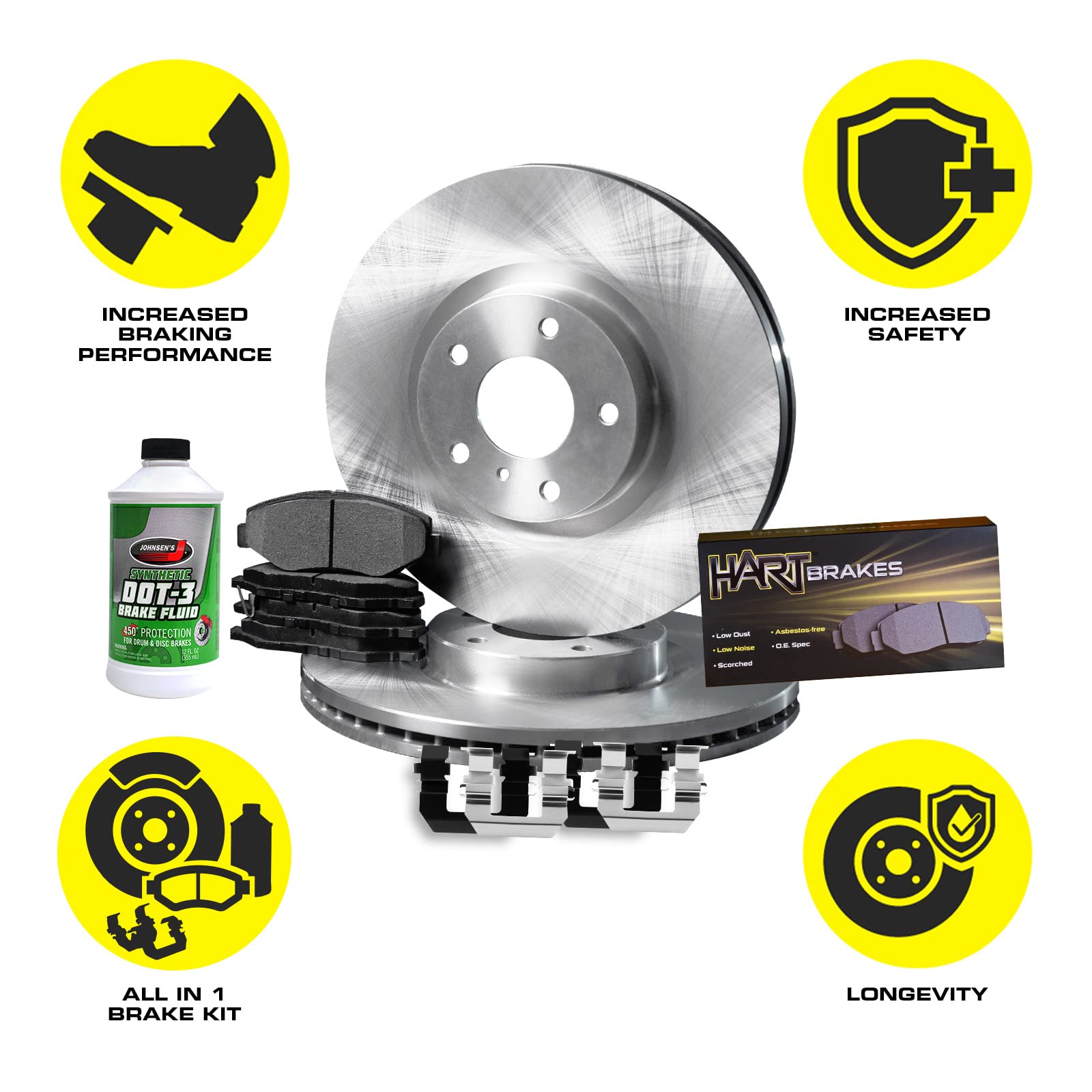 Hart RBBC.54027.42 Front & Rear Brake Kit - Semi-Metallic Brake Pads & Rotors with Hardware | Premium Braking Performance for Cars, Trucks & SUVs | Ideal for Daily Commuting, Highway Driving & Heavy Loads