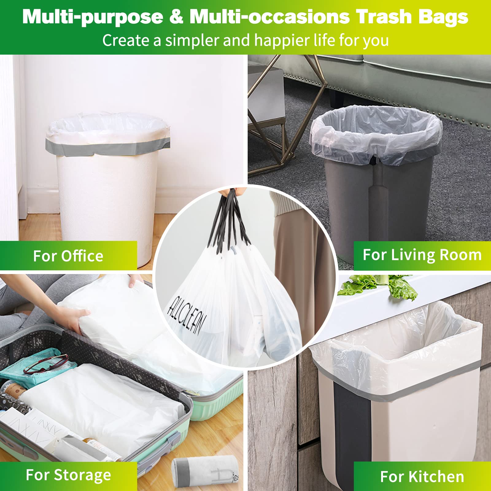 Ultra Strong 4 Gallon Drawstring Trash Bags - 90 Count Small Kitchen Garbage Bags for Bathroom, Office, Bedroom & Wastebasket | Heavy Duty, Leak Proof & Odor Control | Perfect for Home, Office & Commercial Use