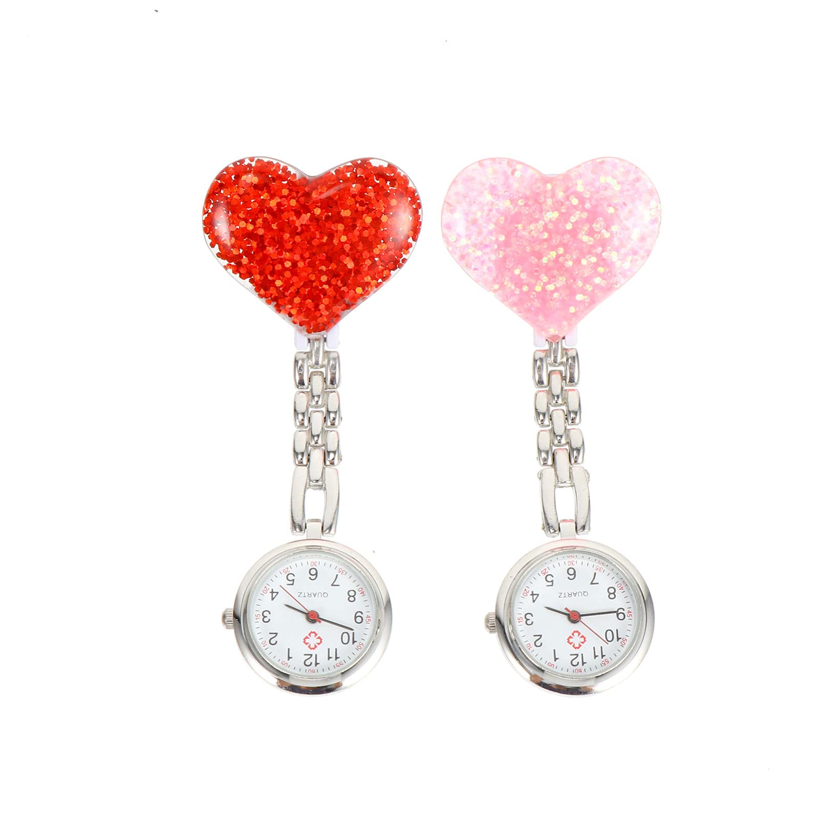 Hemobllo Nurse Lapel Watch - 2pcs Clip-On Fob Watch for Doctors & Nurses - Heart Design for Work & Gifts