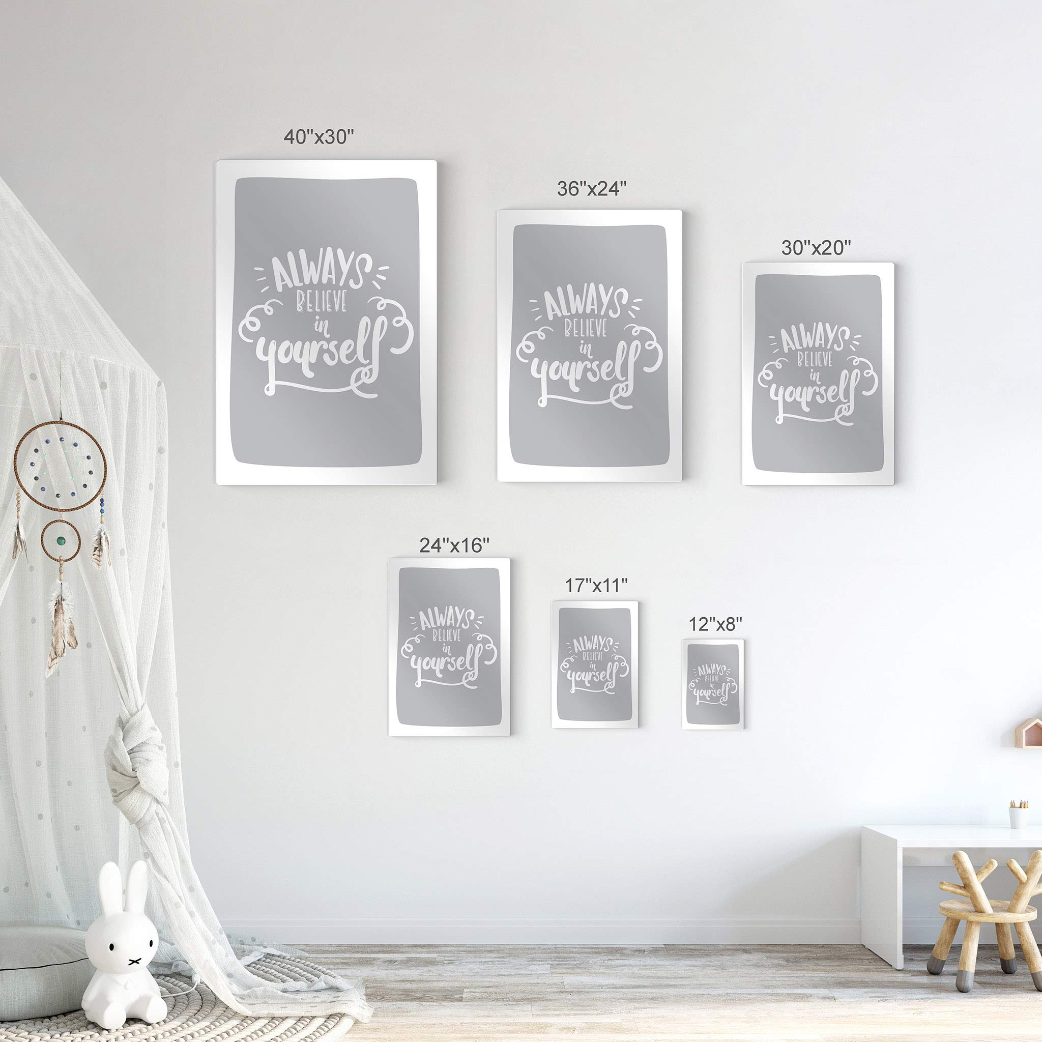 Always Believe in Yourself Inspirational Metal Wall Art - 40x30 Inch Blue Lettering Print for Kids Room, Nursery & Baby Room Decor - Motivational Quote Sign Made in USA | Perfect for Bedroom, Playroom & Classroom Wall Decor