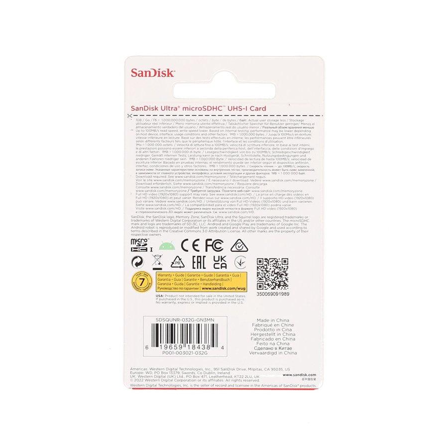 SanDisk Ultra 32GB MicroSDHC UHS-I Memory Card with Adapter - 100MB/s Transfer Speed for Smartphones, Cameras, Drones & Gaming Devices