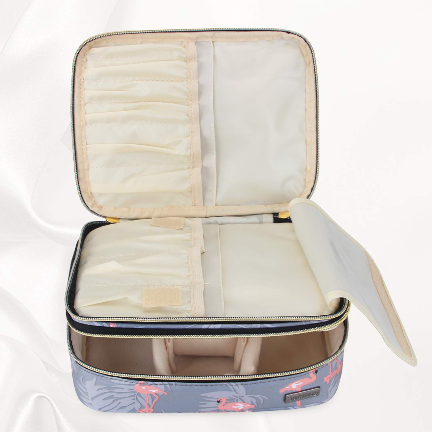 Teamoy Travel Makeup Brush Organizer - Waterproof Cosmetic Brushes Bag with Multiple Compartments for Makeup Tools & Beauty Essentials | Perfect for Travel, Home Storage & On-the-Go Makeup Application (Flamingo Pattern)