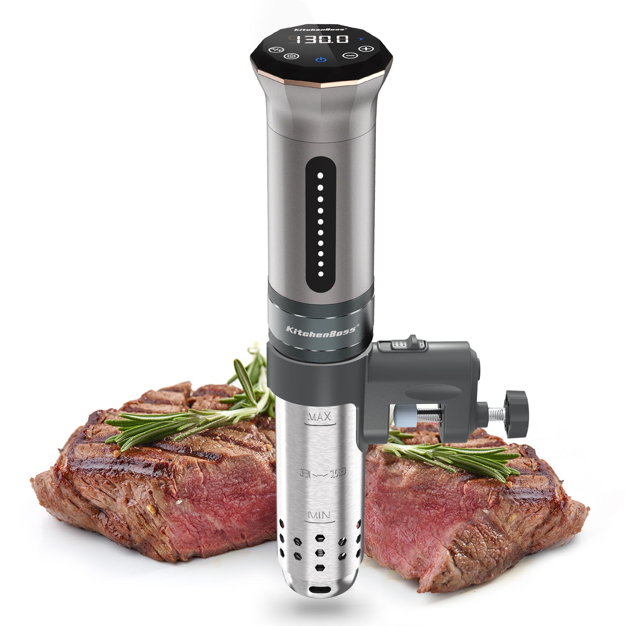 KitchenBoss Sous Vide Precision Cooker - 1100W Ultra-Quiet Immersion Circulator with IPX7 Waterproof, Digital Temperature Control & LED Display for Perfect Steak, Chicken, Fish - Ideal for Home Chefs & Professional Kitchens