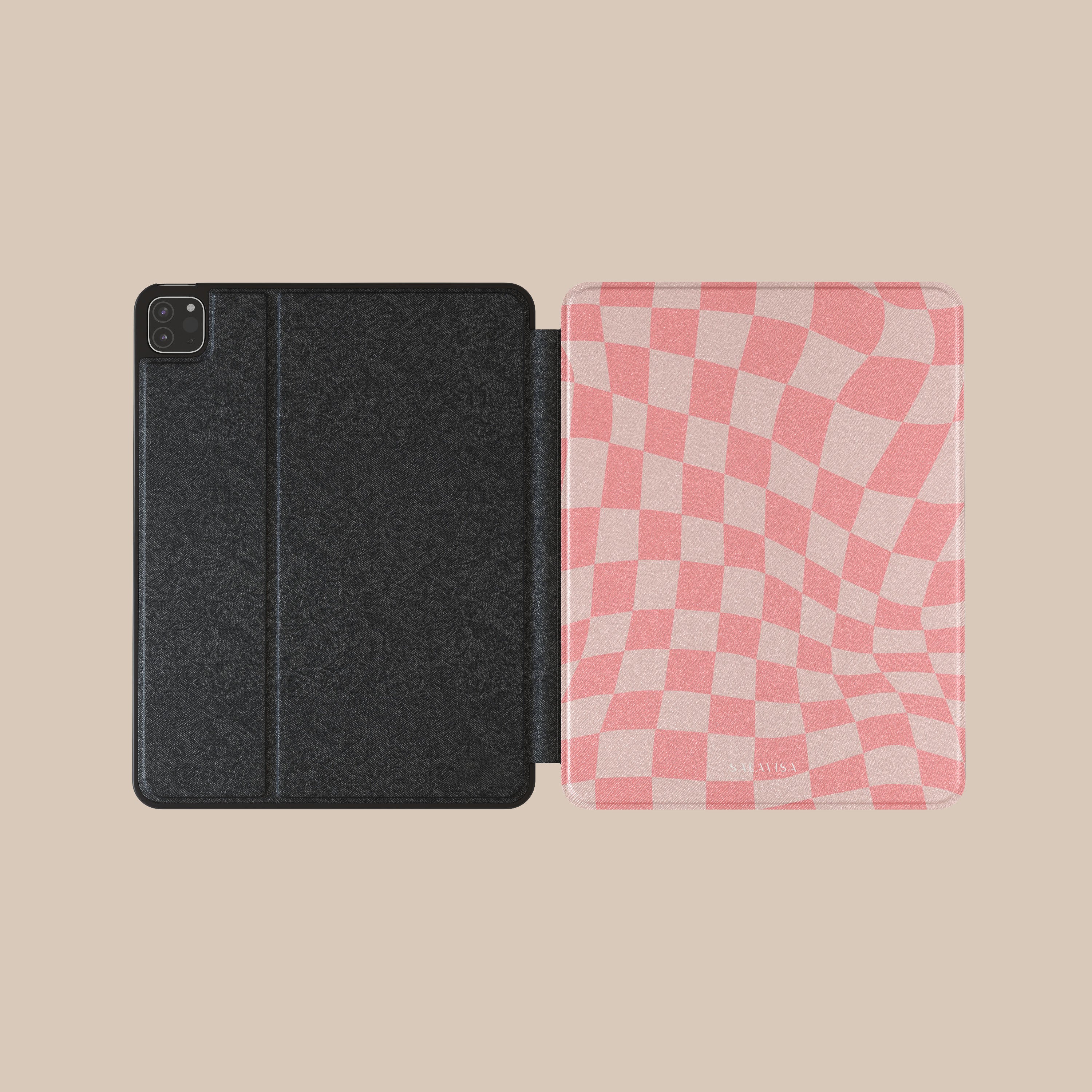 Pink Wave Checkered iPad Case - Stylish Protective Cover for iPad Air/Pro, Lightweight & Durable - Perfect for Work, School & Travel