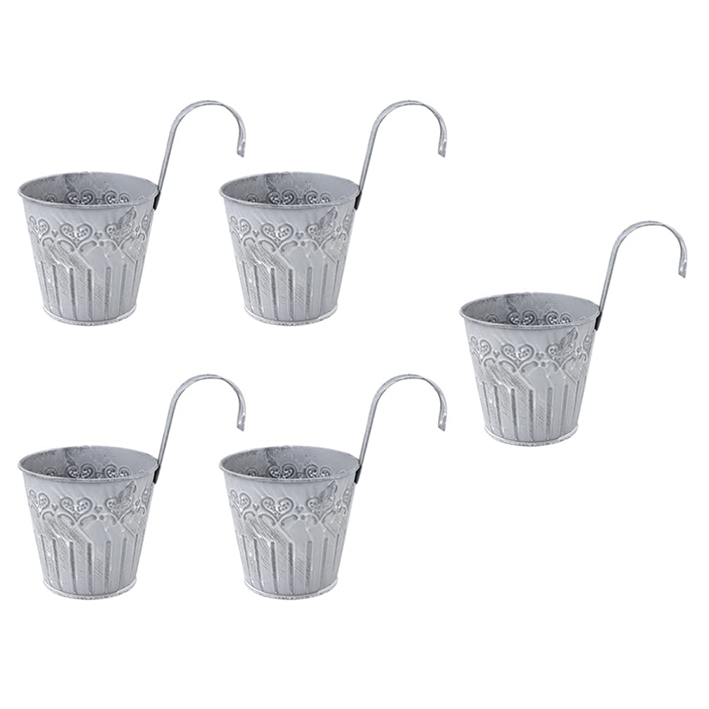 Vintage Metal Hanging Flower Pots - 5 Pack Iron Wall Planter for Balcony, Fence, Patio & Garden Decor | Indoor Outdoor Home Decoration | Perfect for Herbs, Succulents & Small Plants