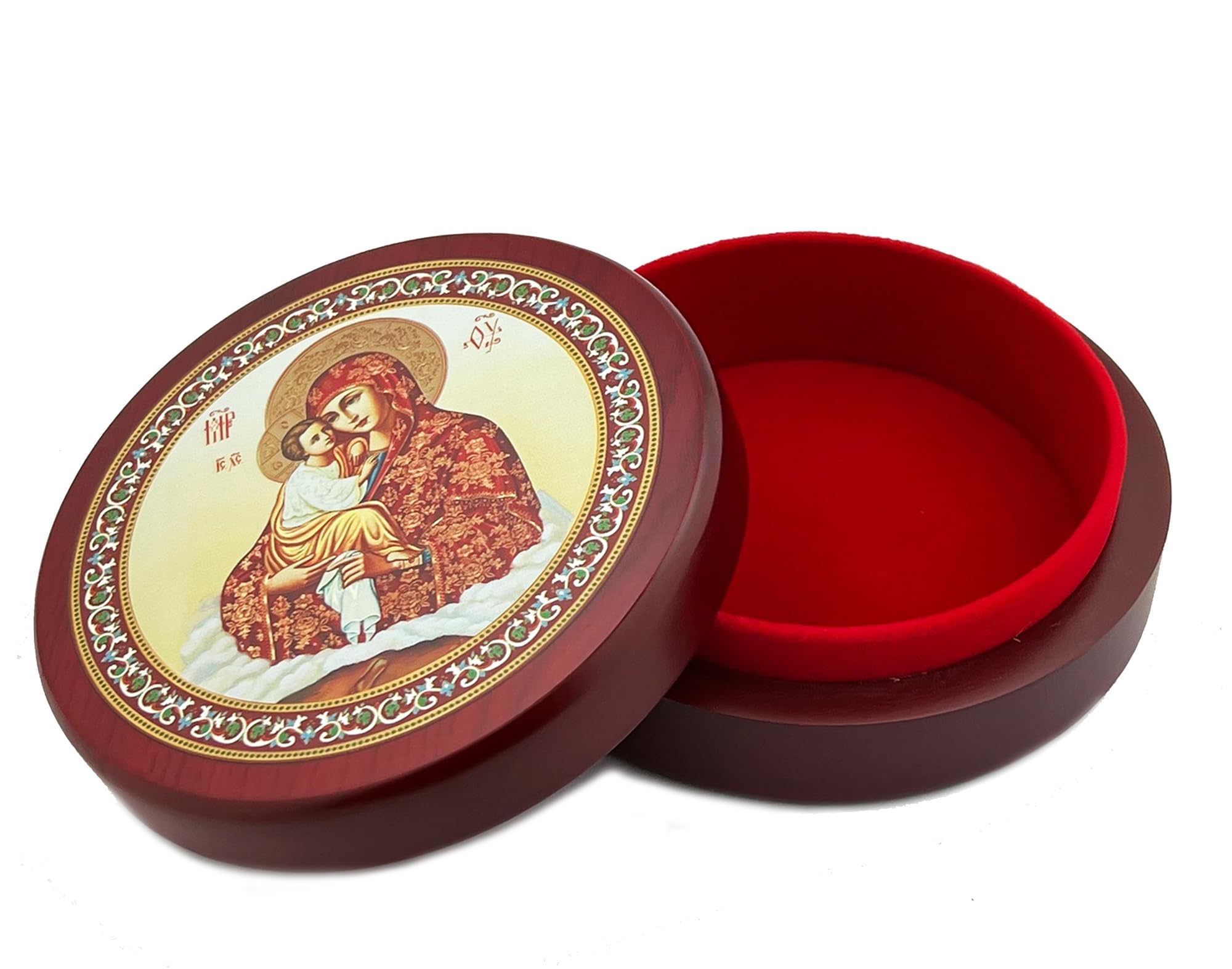 Needzo Virgin Mary Rosary Box - Handcrafted Wooden Prayer Bead Jewelry & Keepsake Box with Madonna and Child Icon - 5 Inch Religious Gift for Catholics, Prayer Time, Home Altar & Spiritual Protection