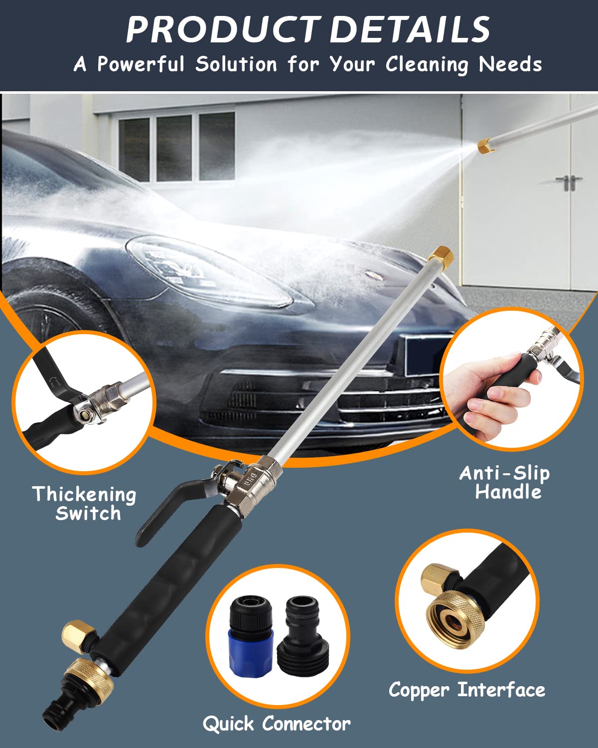 Upgraded High Pressure Jet Nozzle for Garden Hose - Power Washer Wand with 2 Nozzle Tips & Quick Connect - Perfect for Car Washing, Patio Cleaning & Driveway Pressure Washing