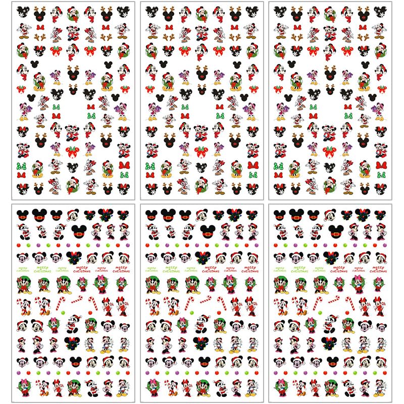 Christmas Nail Stickers - 6 Sheets Cute Mickey Mouse Nail Art Decals for Women, Self-Adhesive Cartoon Nail Designs for DIY Manicure | Perfect for Holiday Parties, Gift Giving & Festive Nail Decorations
