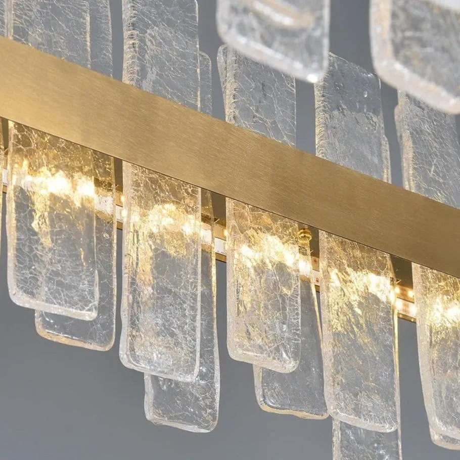 Modern Golden Crystal Rectangle Chandelier - 32/40 Inch Flake Long Lamp for Dining Room, Living Room & Bedroom Lighting