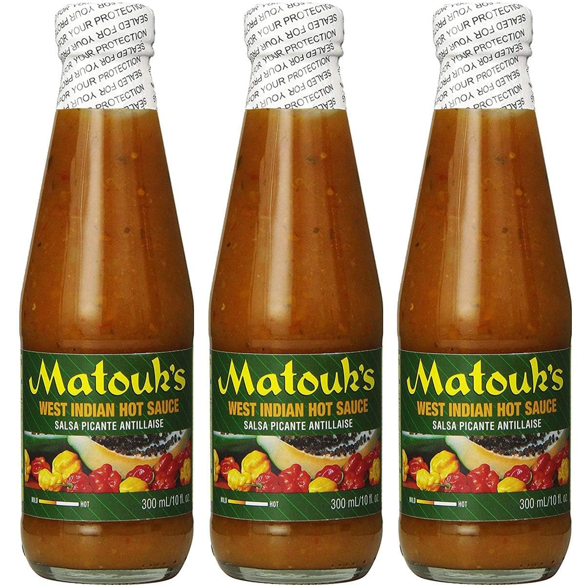 Matouk's West Indian Hot Sauce Salsa Picante - 10oz Bottle (Pack of 3) | Authentic Caribbean Hot Pepper Sauce | Perfect for Jerk Chicken, Seafood & BBQ