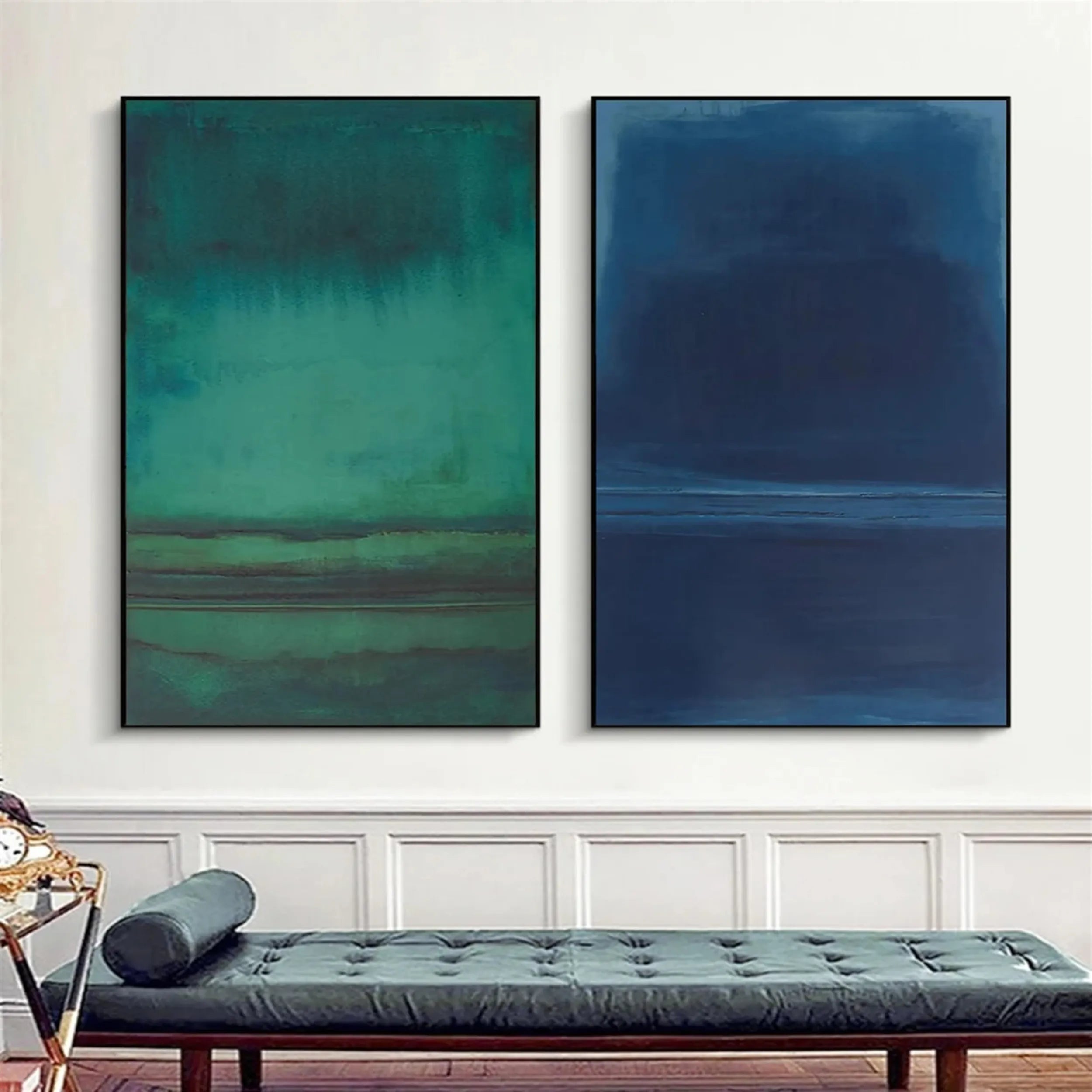 Abstract Blue and Green Canvas Art Set of 2 - Modern Wall Decor for Living Room, Bedroom & Office - BG053