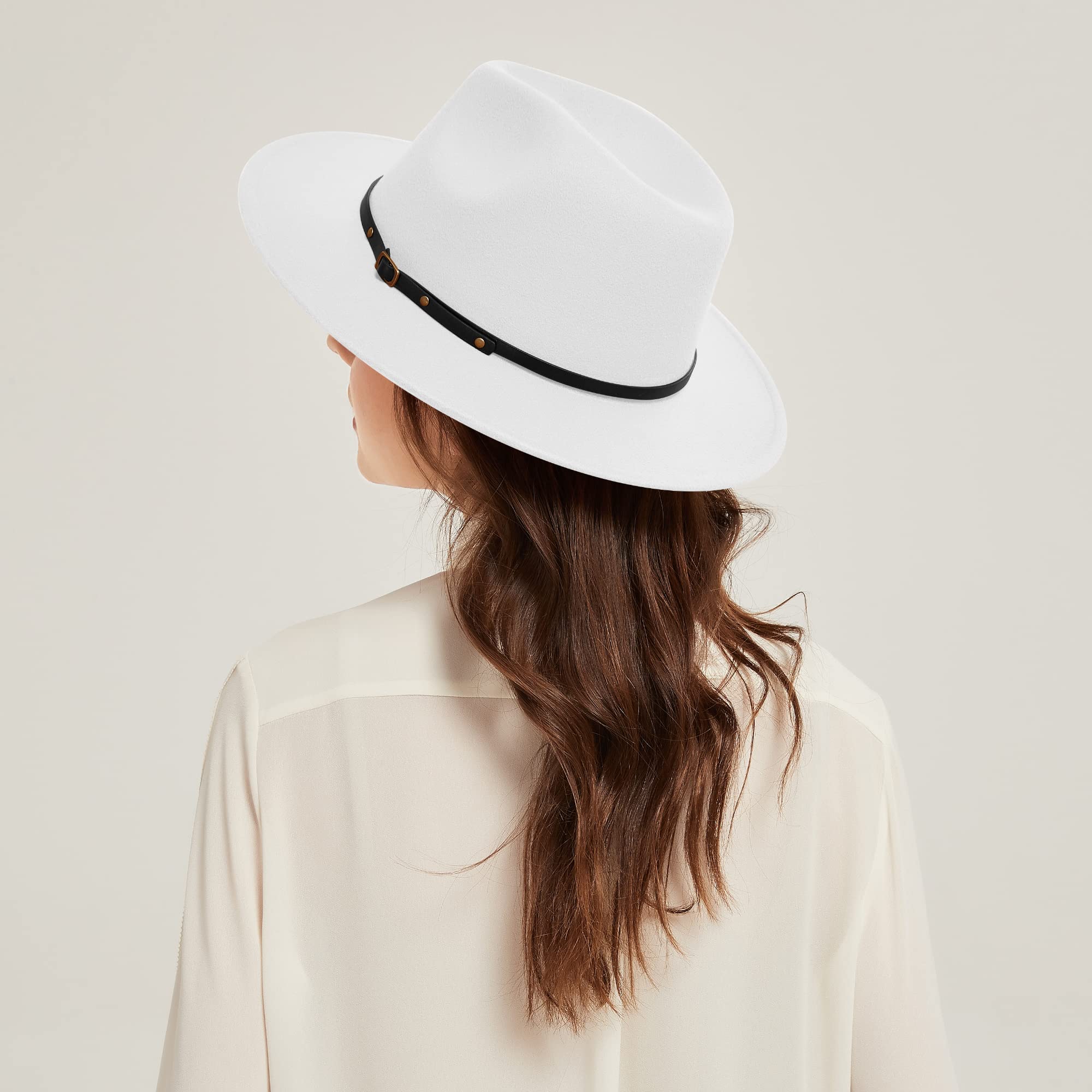 Stylish SAJUZEN Wide Brim Fedora Hat for Women & Men - Premium Felt Hat with Decorative Belt Buckle - Perfect for Outdoor Events, Weddings, and Fashion Accessories