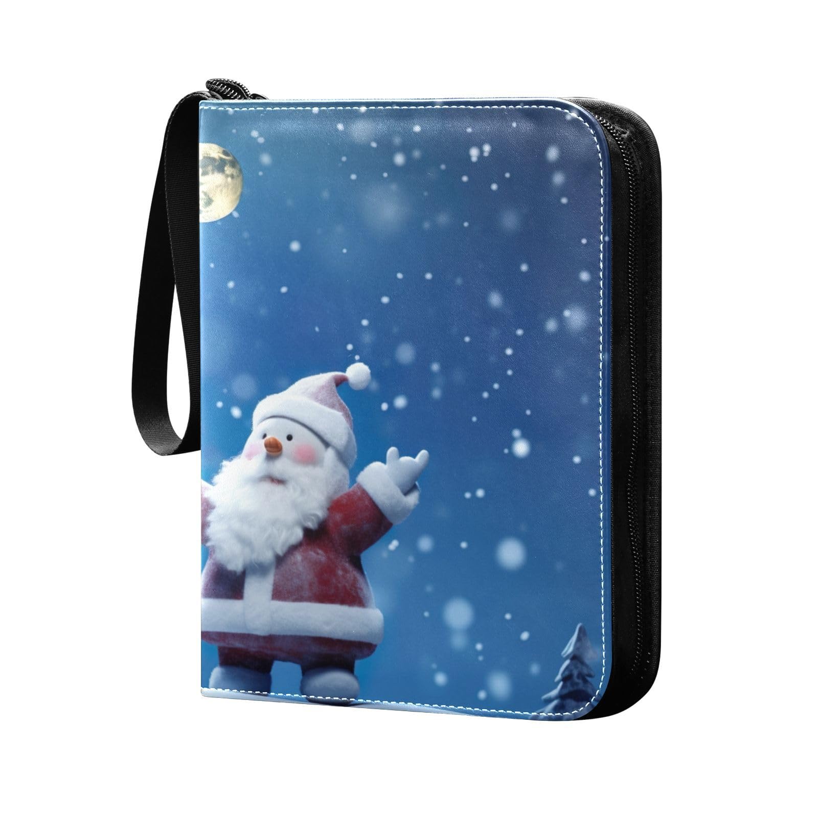 Christmas Snowmen Full Moon Winter Themed 4-Pocket Trading Card Binder with 50 Sleeves - Holds 400 Cards, 3-Ring Zip Closure - Perfect for Football, Pokemon & MTG Card Collections (Great for Holiday Gifts & Card Game Storage)