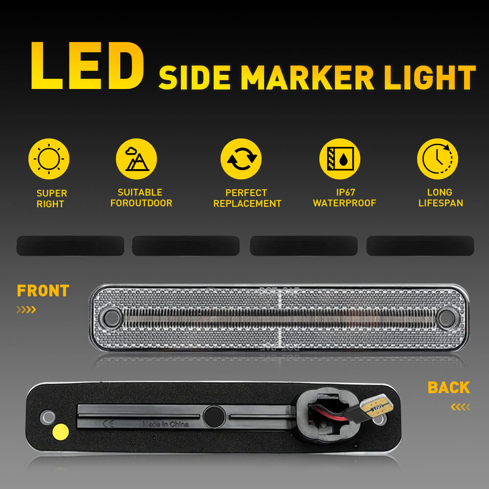 LED Side Marker Lights for Ford Bronco, F Series (F100, F150, F250, F350) & E Series Econoline Van - Durable Amber Clearance Lights for Off-Roading, Truck Customization & Night Driving Safety