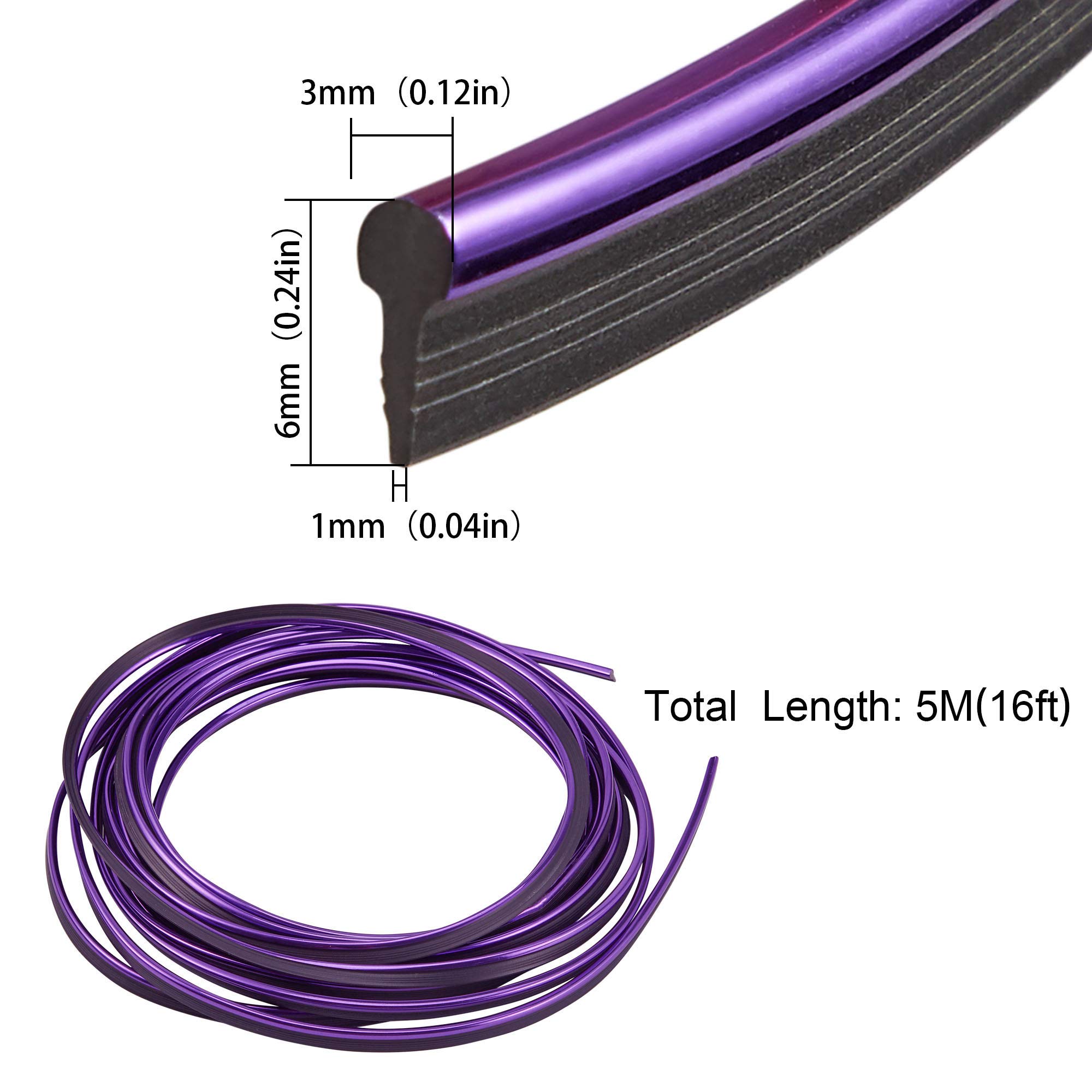 TOMALL Flexible Car Interior Moulding Strip - 5M(16ft) Electroplated Decorative Trim for Dashboard, Door Panels & Center Console - Easy Install with Included Tool - Perfect for Car Customization & Interior Styling (Purple)
