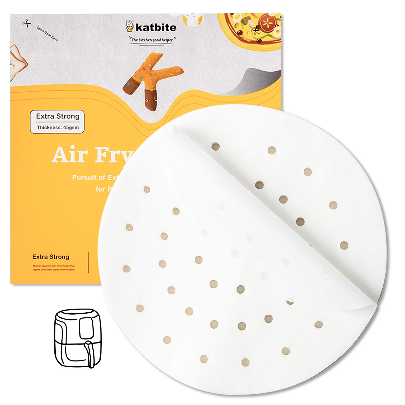 Katbite 9 Inch Air Fryer Parchment Paper - 120Pcs Non-Stick Perforated Liners for Air Fryer & Bamboo Steamer | Perfect for Healthy Cooking, Crispy Fries, Steamed Dumplings & More