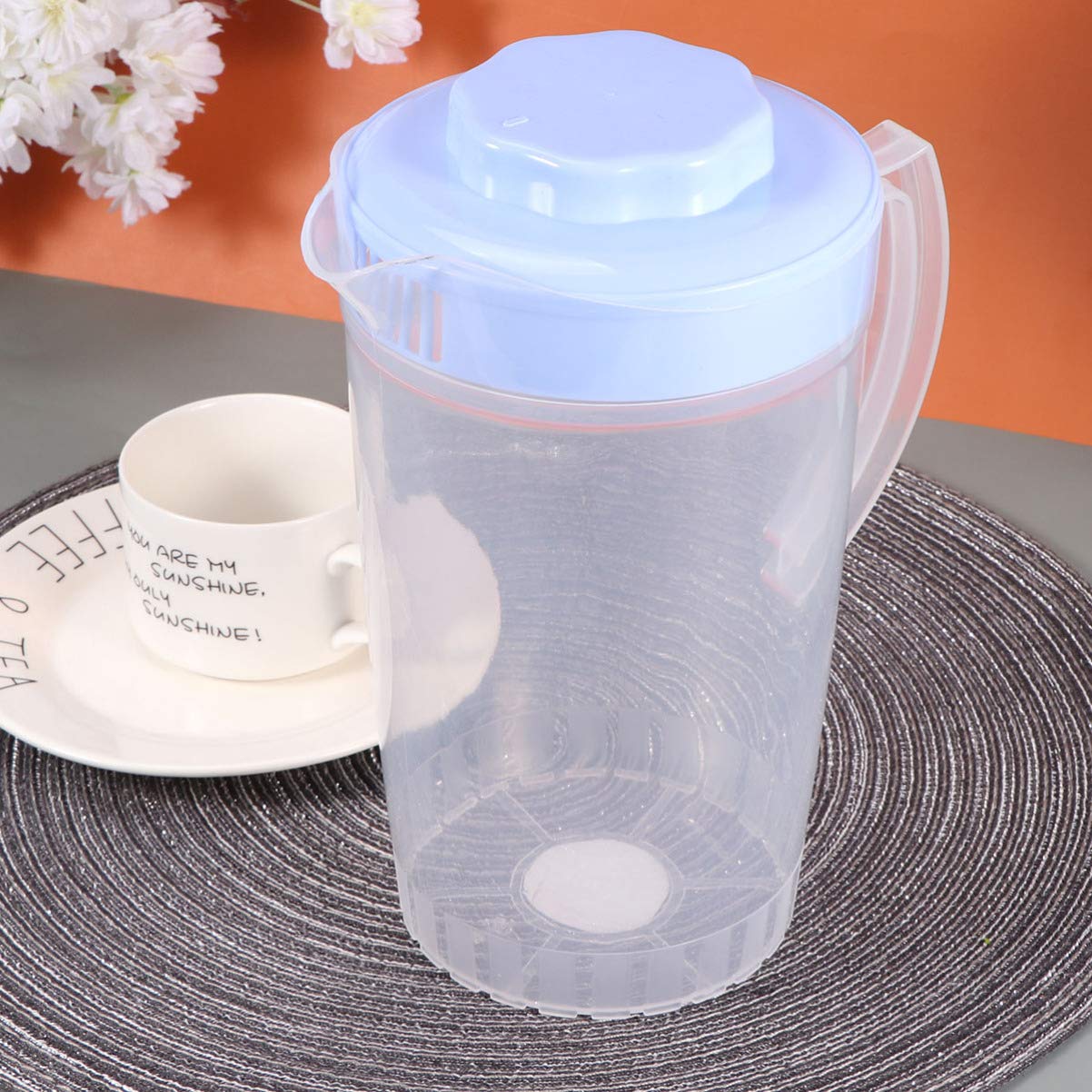 Housoutil 2L Clear Plastic Mixing Pitcher with Handle & Spout - BPA-Free Water Jug for Iced Tea, Lemonade, Cocktails & Beverages - Perfect for Parties, BBQs & Outdoor Events (Blue)