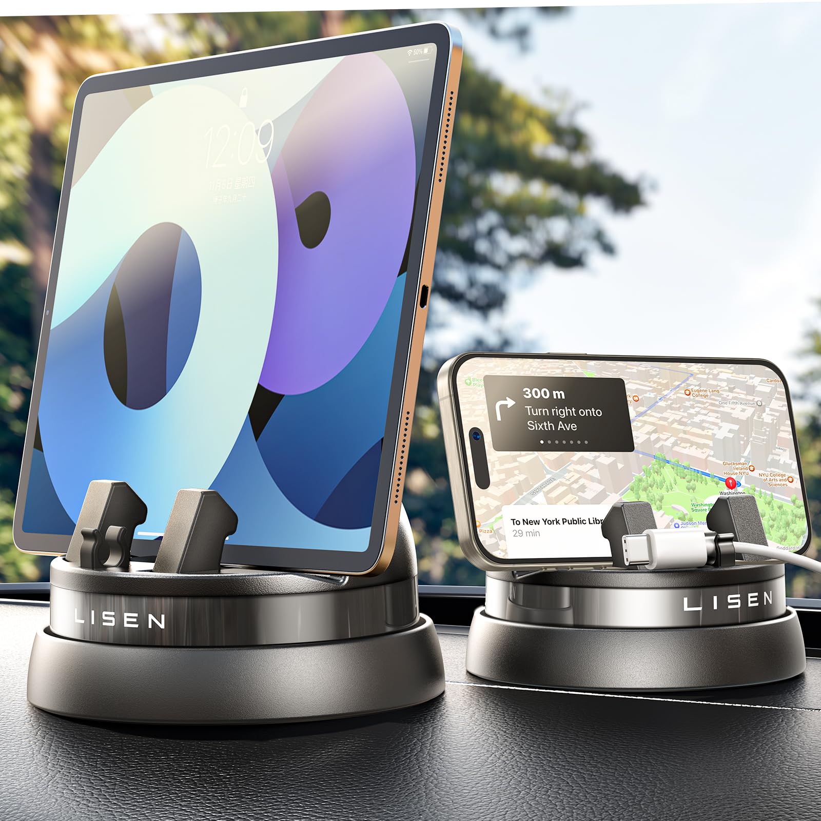 LISEN 360° Rotating Dashboard Car Phone Holder - Universal Fit for iPhone 16 Pro Max/15/14/13/12/11, Samsung Galaxy S24/S23 & All Smartphones - Black - Perfect for GPS Navigation & Hands-Free Driving