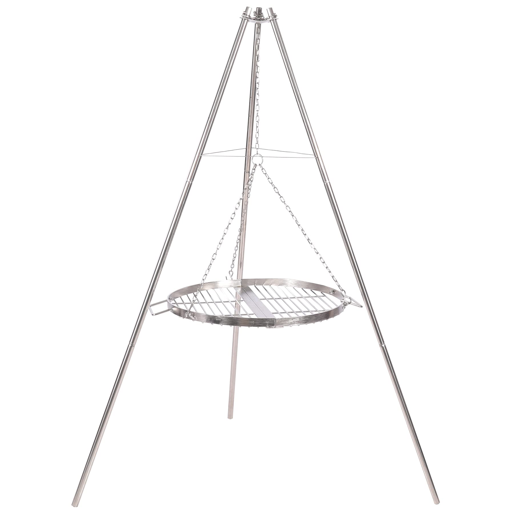 Lineslife Stainless Steel Campfire Tripod Grill with Round Grate & Carry Bag - Durable Outdoor Cooking for Camping, Backyard BBQ & Picnics - Perfect for Grilling Meat, Fish & Vegetables Over Open Fire