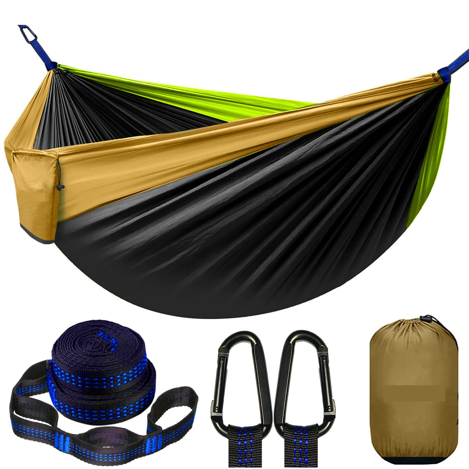 Premium Double Camping Hammock with 2 Tree Straps (16+2 Loops) - 210T Nylon Parachute Lightweight Portable Hammock for 2 Persons - Perfect for Backpacking, Hiking, Beach, Travel & Backyard Relaxation - Great Gift for Outdoor Enthusiasts