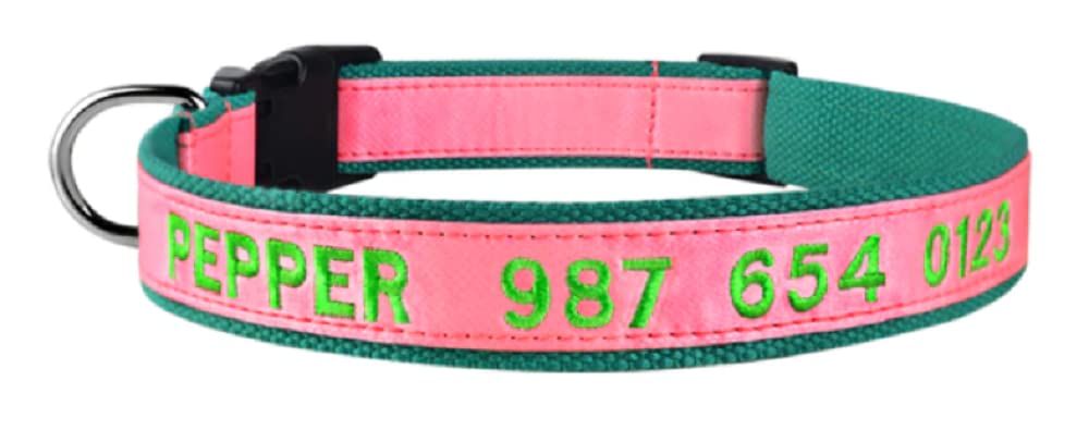 Custom Embroidered Personalized Dog Collar - Adjustable Nylon Puppy Collar for Medium & Large Dogs (Large, Pink) - Perfect for Training, Walks & Pet Identification