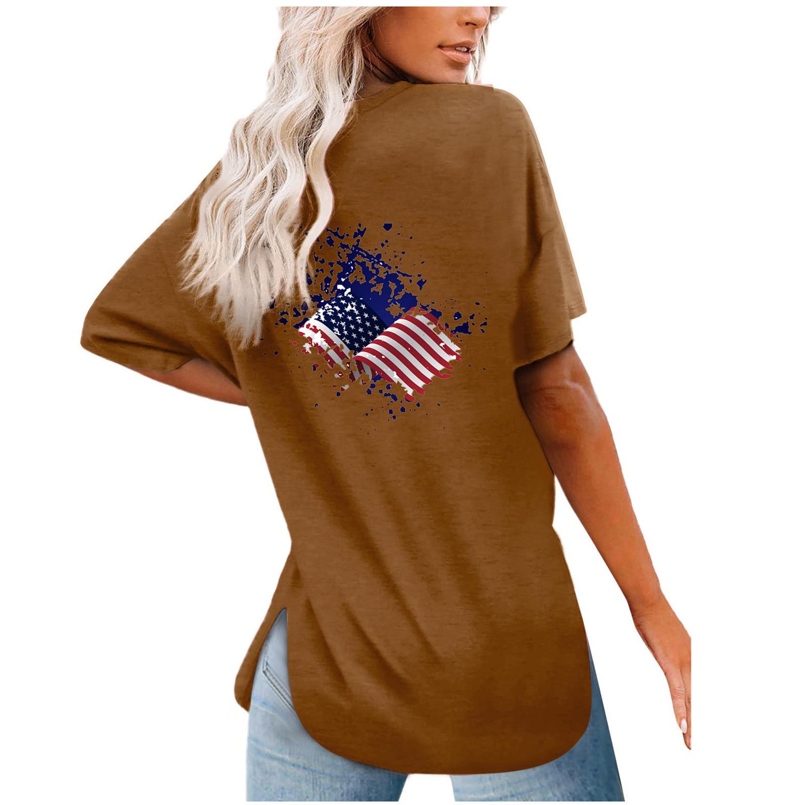 Women's Workout Tops - Sexy Casual Printed Short Sleeve Blouse with Round Neck & Side Slit | Loose Fit Gym Shirt for Plus Size | Summer Fashion T-Shirt | Perfect for Yoga, Running & Casual Wear