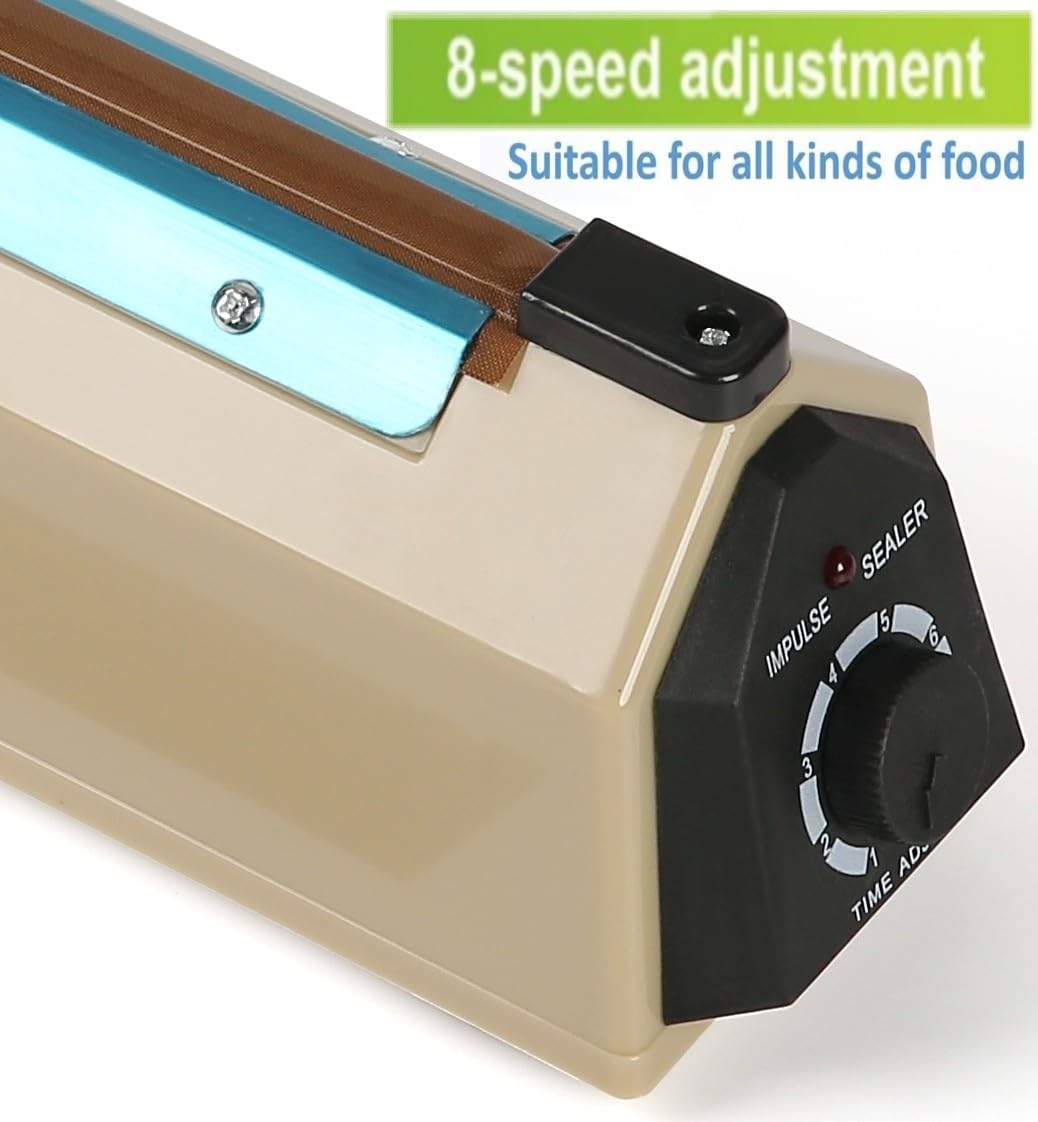 12 Inch Impulse Heat Sealer Machine for Plastic Bags - PE/PP Bag Sealing Tool with Replacement Kit (Beige) | Perfect for Food Packaging, Retail Stores & Warehouse Sealing Operations