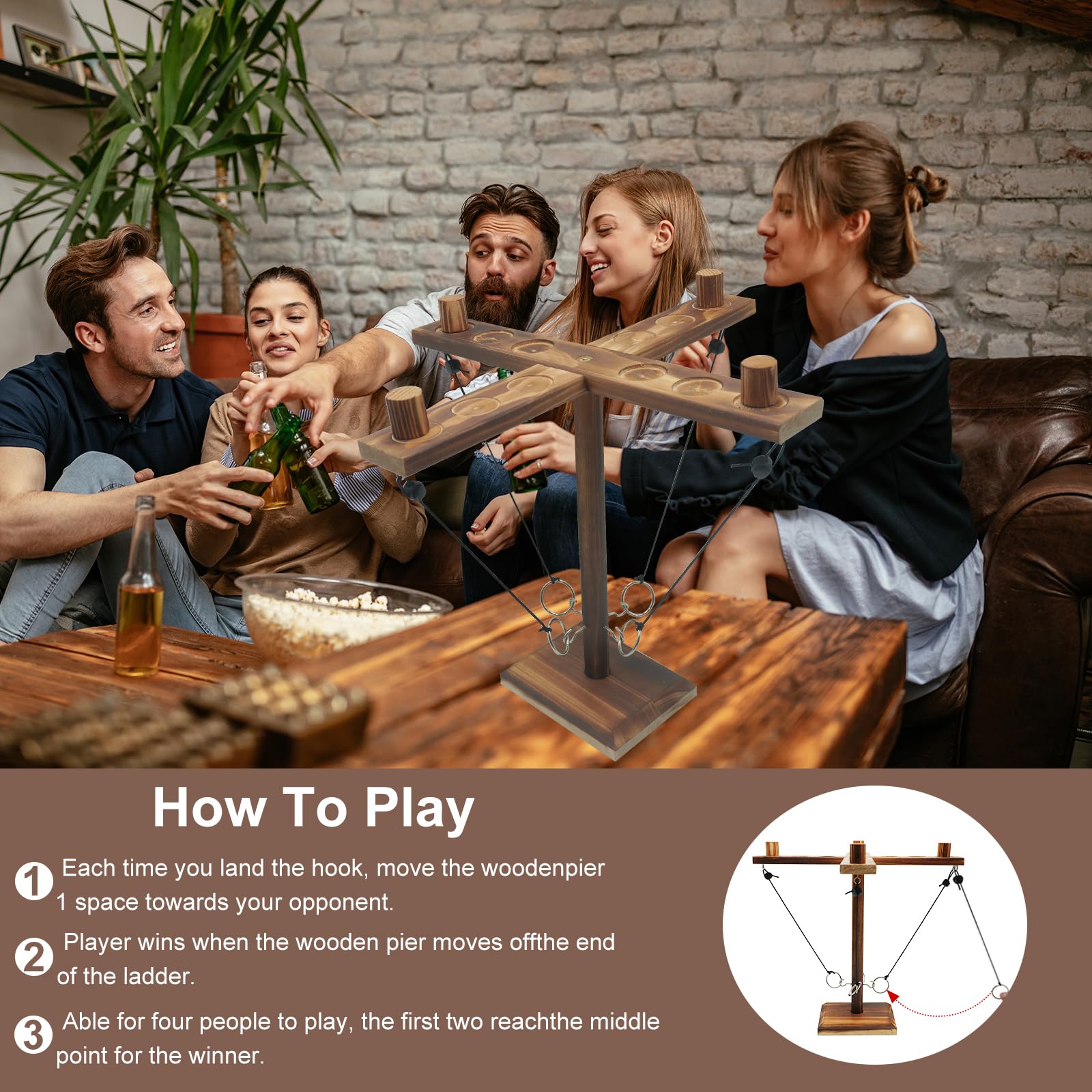 Premium Hook and Ring Toss Game Set for Adults - Large Outdoor & Indoor Ring Toss Game with String - Fun Tabletop Party Games for Bars, Family Gatherings, Backyard BBQs, and Game Nights