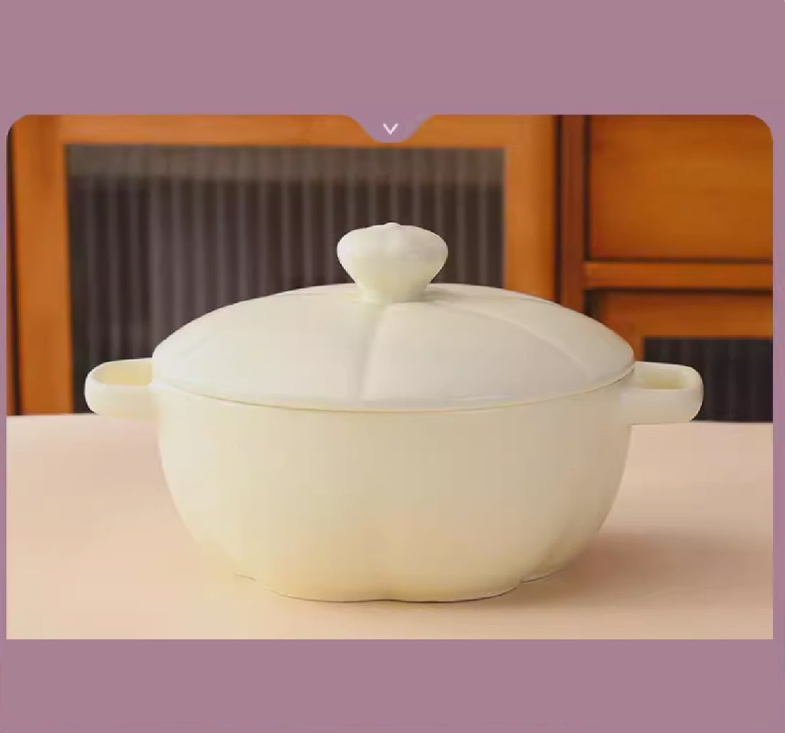 Floral Shaped 1.4L Baking Pot with Lid - Ceramic Oven Safe Casserole Dish for Baking, Roasting & Serving - Perfect for Casseroles, Soups & Desserts (50% Off Clearance Sale)