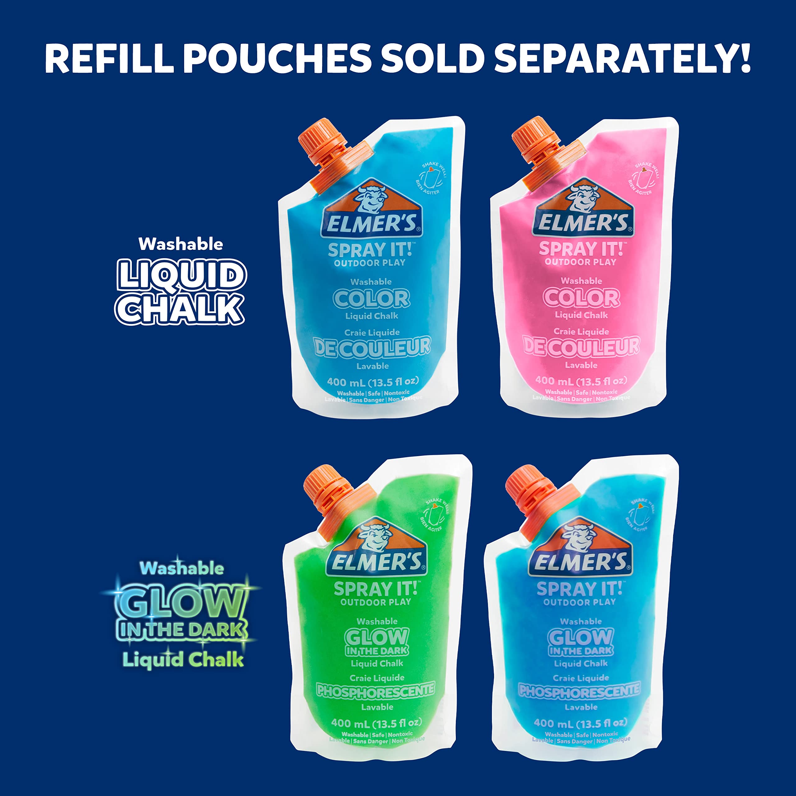 Elmer's Spray It! Outdoor Washable Liquid Chalk Kit with Sprayer & 4 Refills - Fun Sidewalk Art for Kids, Driveway Games & Creative Outdoor Play