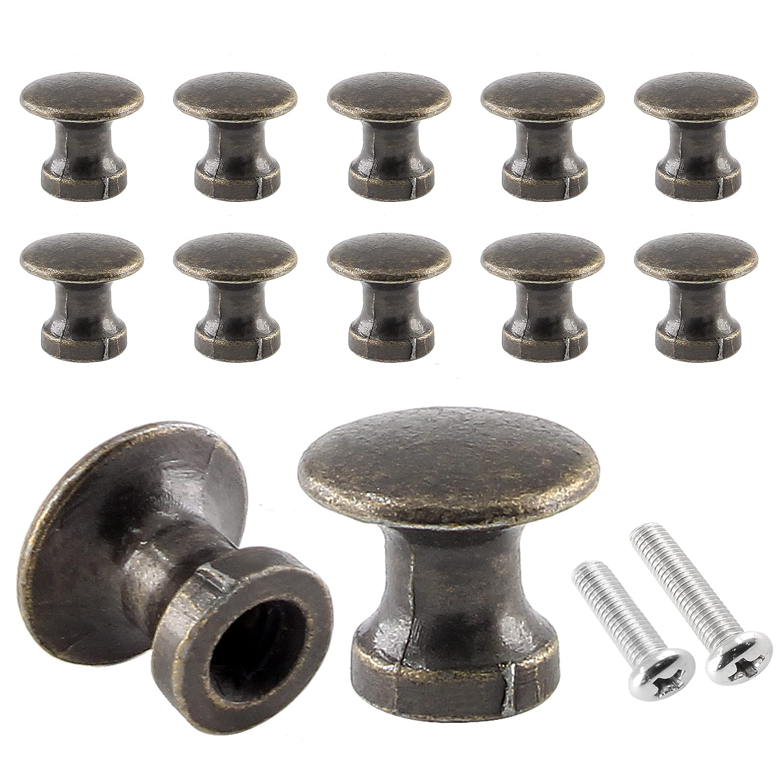 12 Pack Mini Cabinet Knobs - 1/2 Inch Bronze Drawer Pulls - Small Hardware Handles for Jewelry Box, Gift Case & DIY Furniture Projects - Vintage Style Decorative Knobs for Dresser, Cabinet & Home Decor