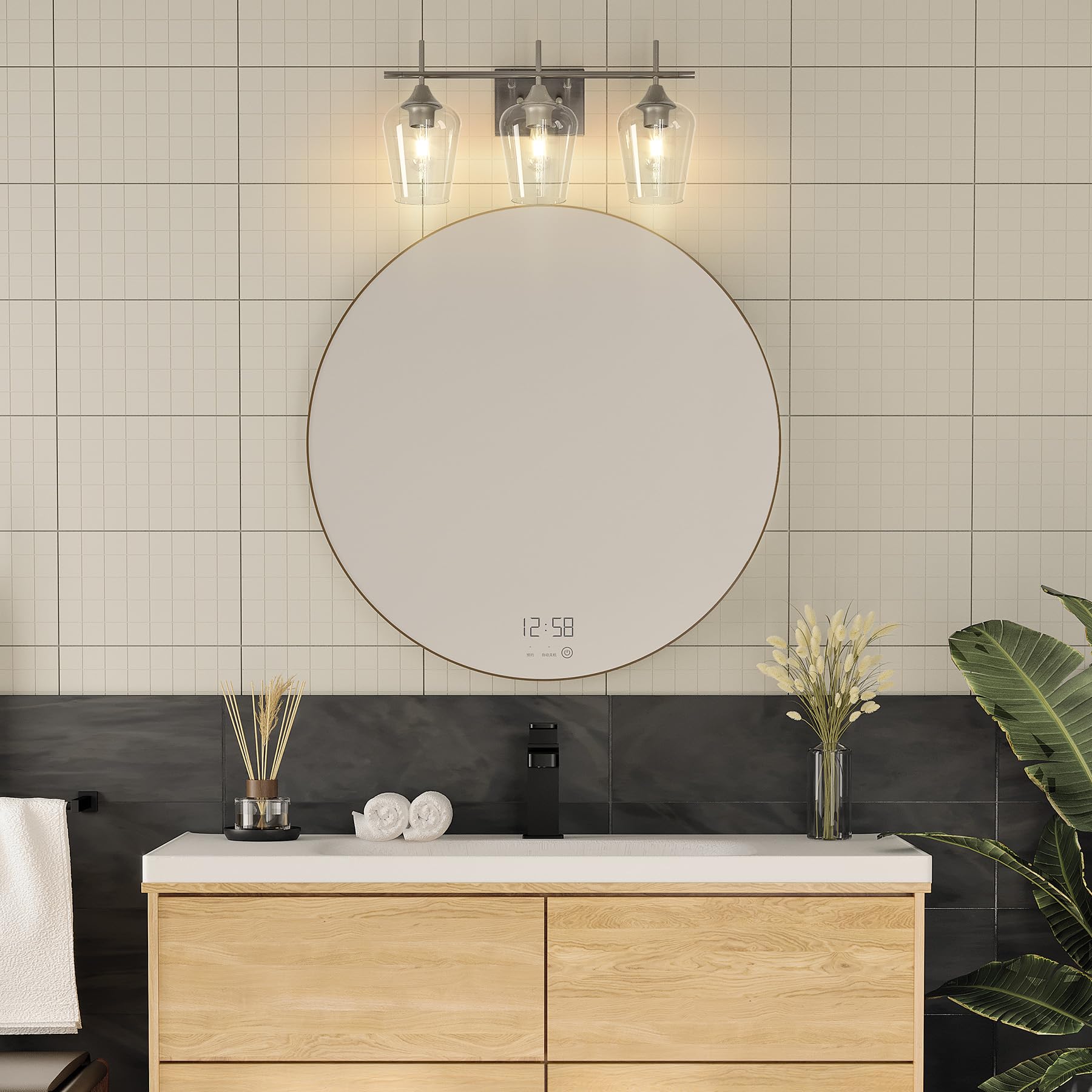 VONLUCE 3-Light Bathroom Vanity Light Fixture - Modern Brushed Nickel Wall Sconce with Clear Glass Shades for Mirror Lighting - Perfect for Bathroom, Bedroom, Hallway & Dressing Room Décor