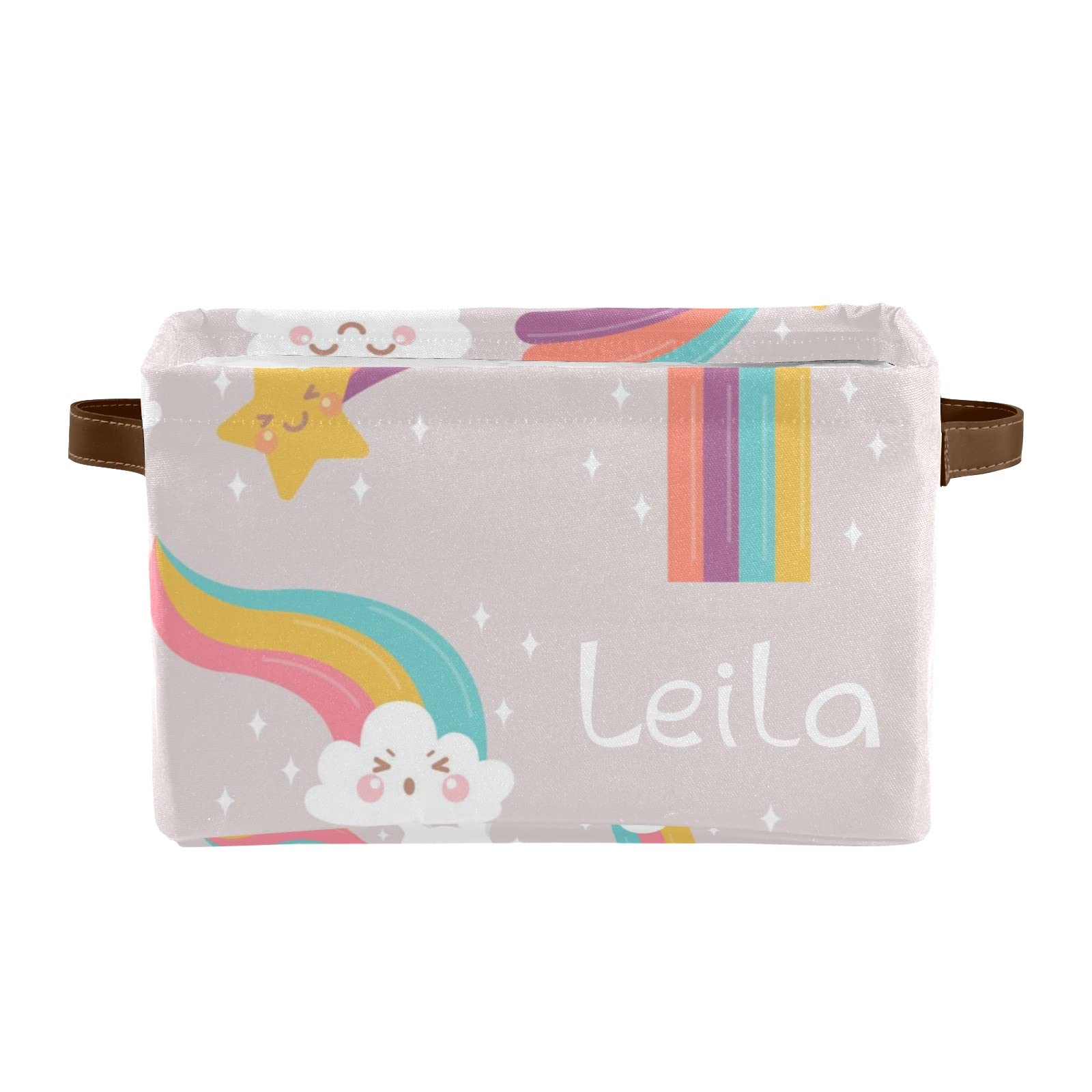 Personalized Custom Name Storage Bins with Handles - 2 Pack Organizer Boxes for Shelves, Closet & Kids Room - Clouds Unicorns Rainbows Design - Perfect for Toy Storage, Nursery Organization & Home Decor