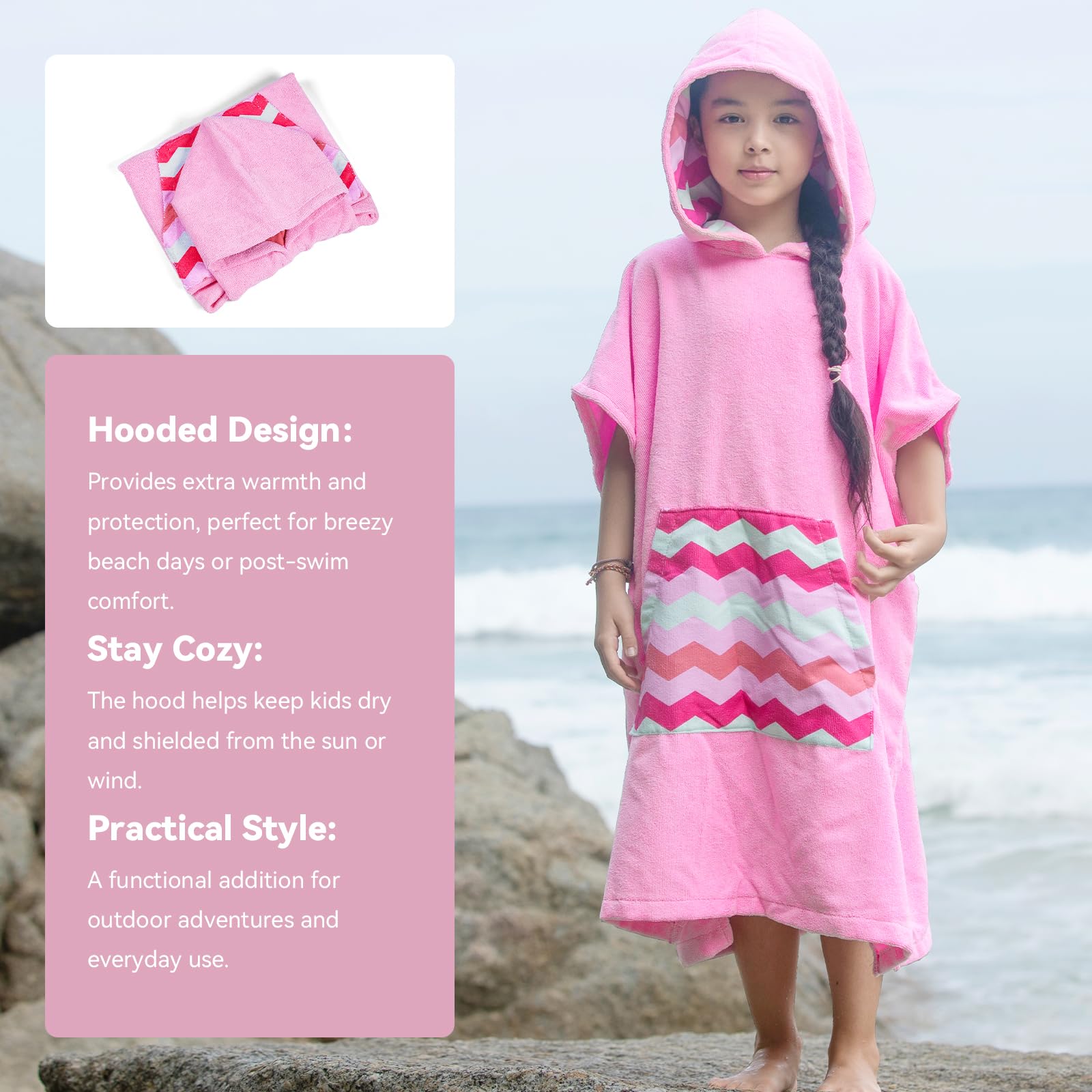 DiaryLook Kids Swimming Changing Robe with Hood - Quick Dry Beach Poncho Towel with Pockets for Boys & Girls - Perfect for Surfing, Swimming & Watersports - Ideal for Beach, Pool & Outdoor Activities