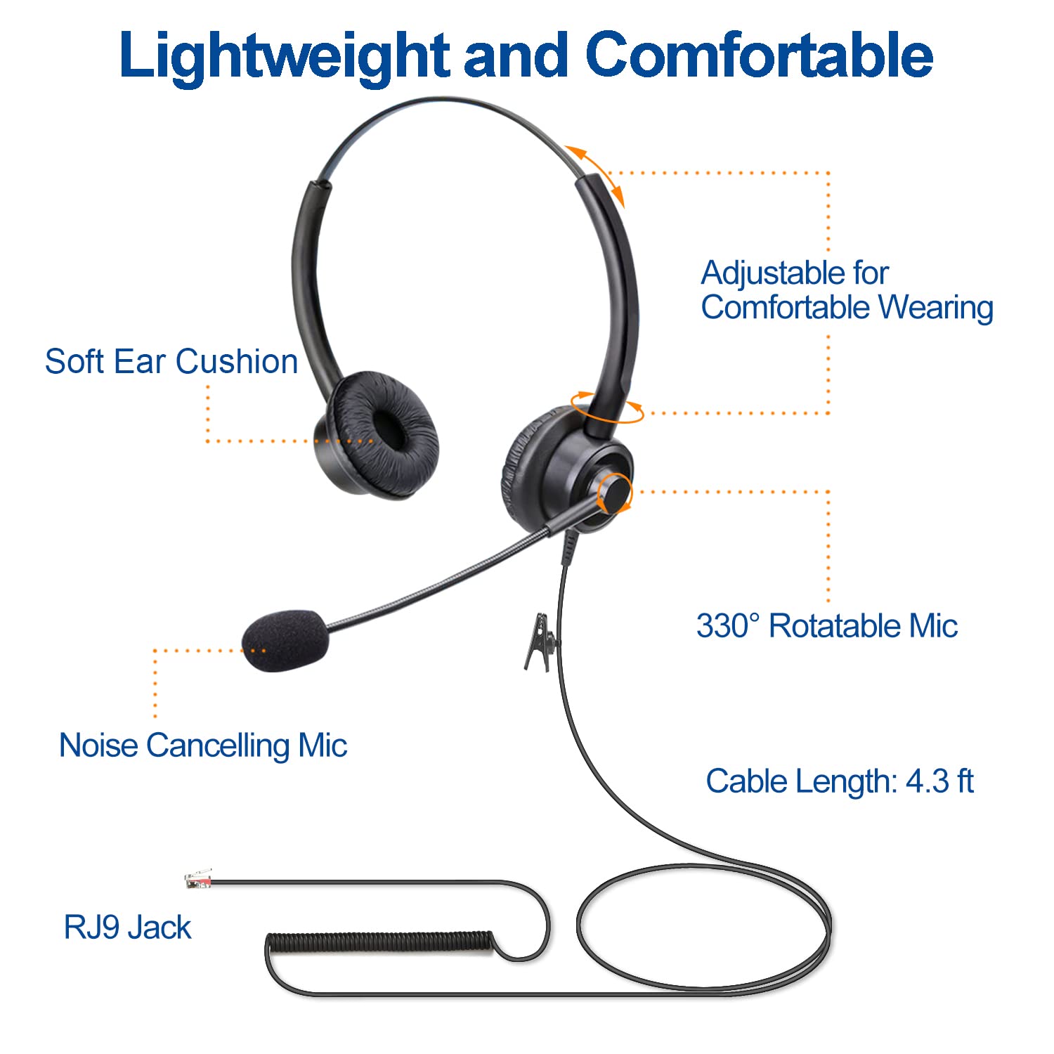 Noise Cancelling RJ9 Phone Headset for Office Phones - Binaural Telephone Headset Compatible with Cisco 8841 8845 8851 8865 6945 7811 7821 7940 7841 7861 7945 7965 VOIP Phones - Perfect for Call Centers, Remote Work & Customer Service